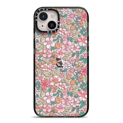 Small Floral Pattern iPhone 14 Plus Black Impact Case on Silver phone