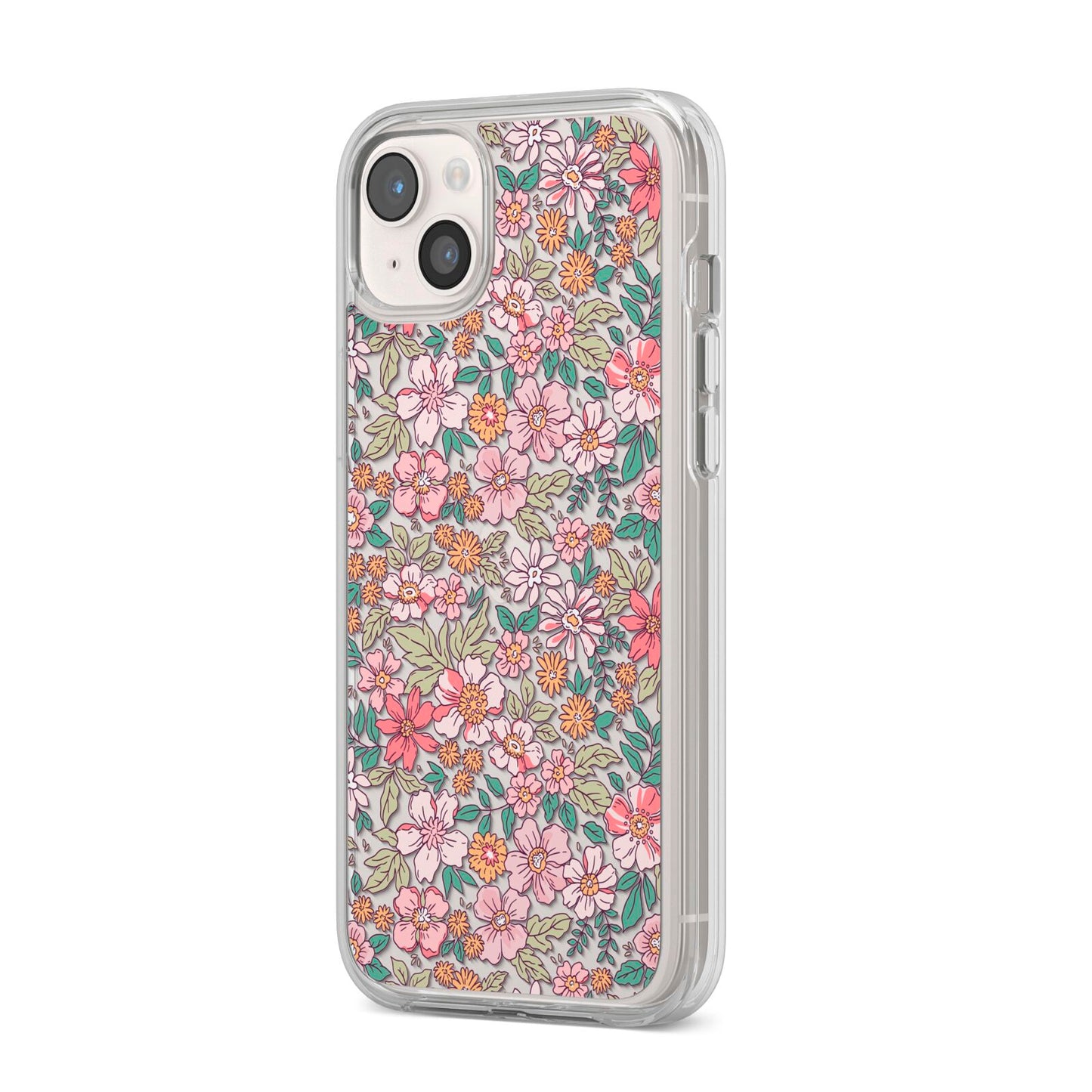 Small Floral Pattern iPhone 14 Plus Clear Tough Case Starlight Angled Image