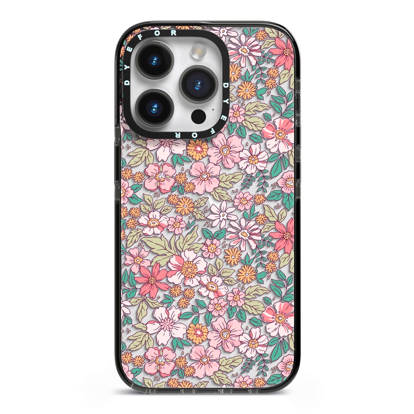Small Floral Pattern iPhone 14 Pro Black Impact Case on Silver phone