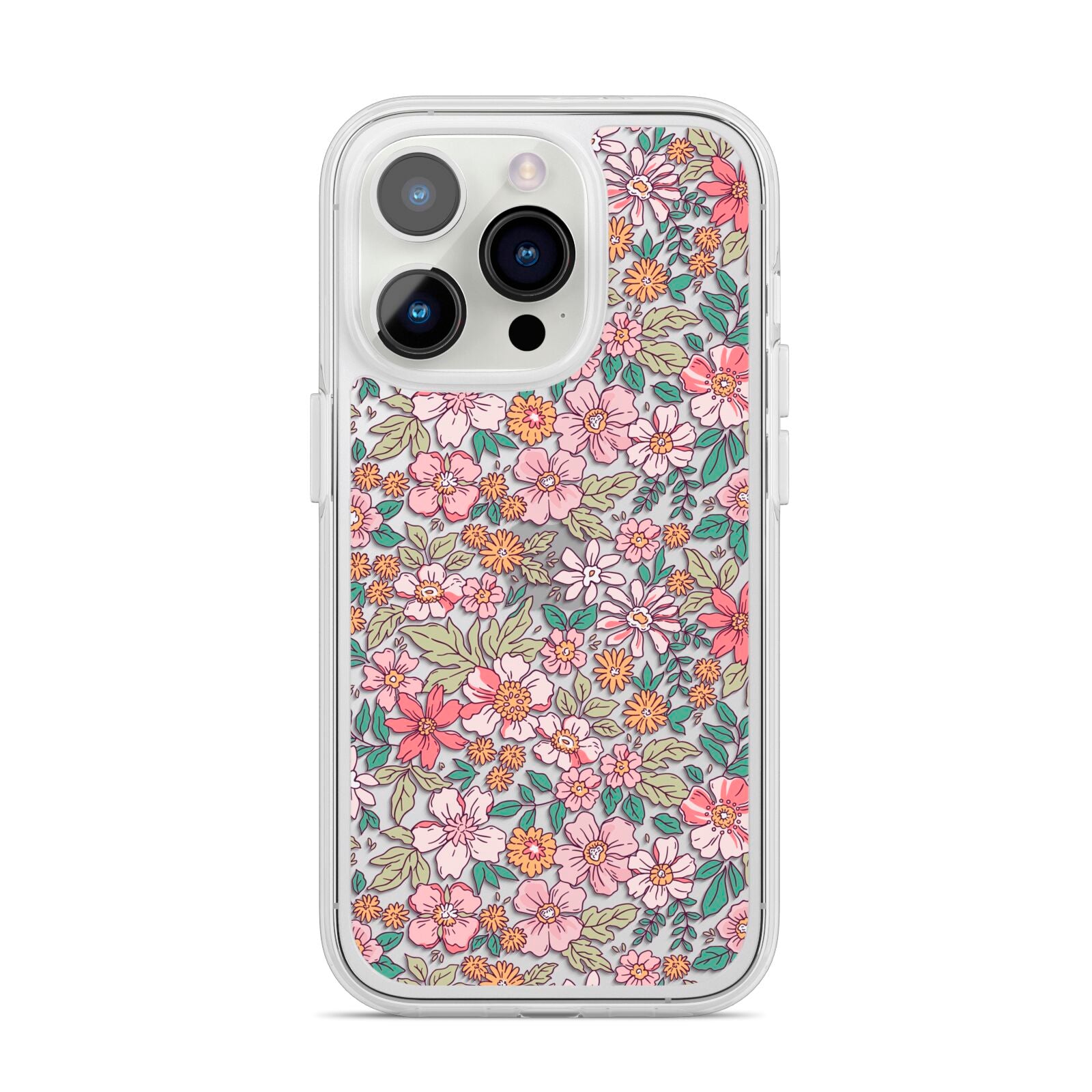 Small Floral Pattern iPhone 14 Pro Clear Tough Case Silver