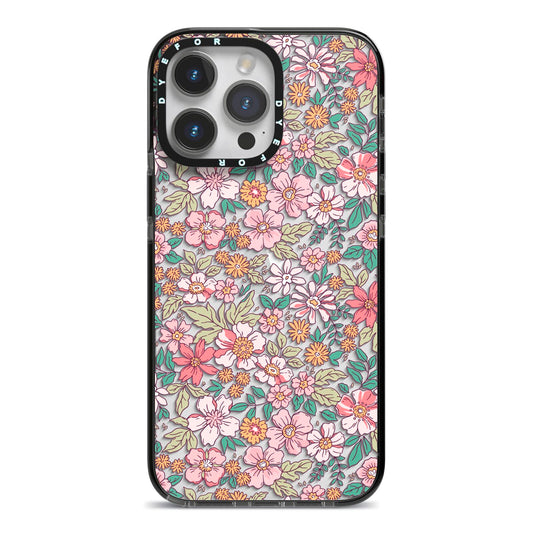 Small Floral Pattern iPhone 14 Pro Max Black Impact Case on Silver phone