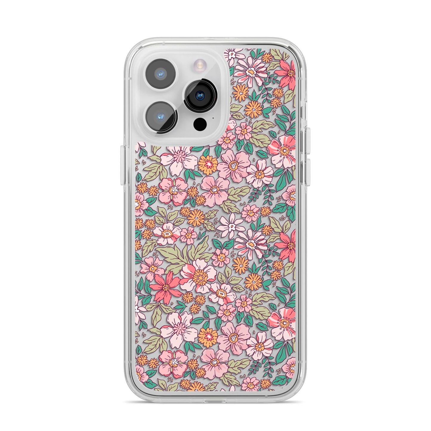Small Floral Pattern iPhone 14 Pro Max Clear Tough Case Silver