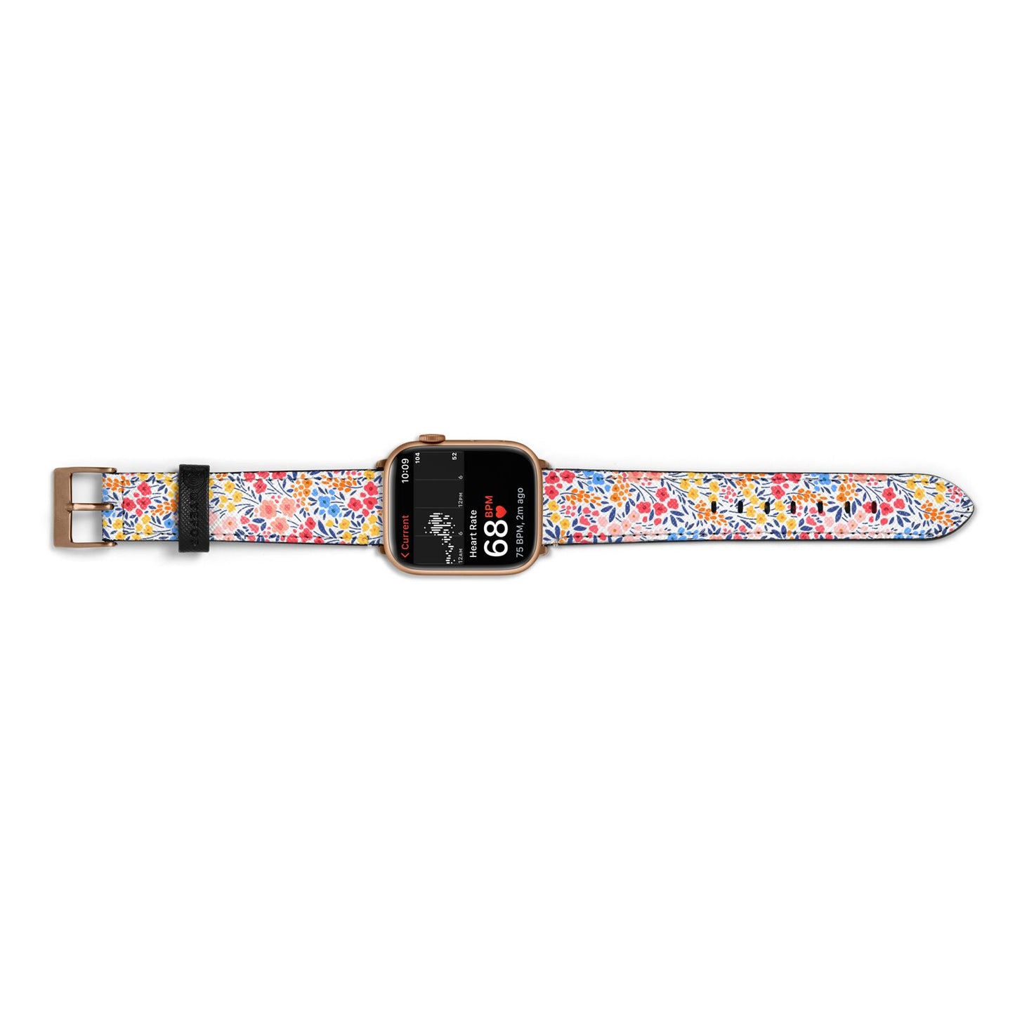 Small Flowers Apple Watch Strap Size 38mm Landscape Image Gold Hardware