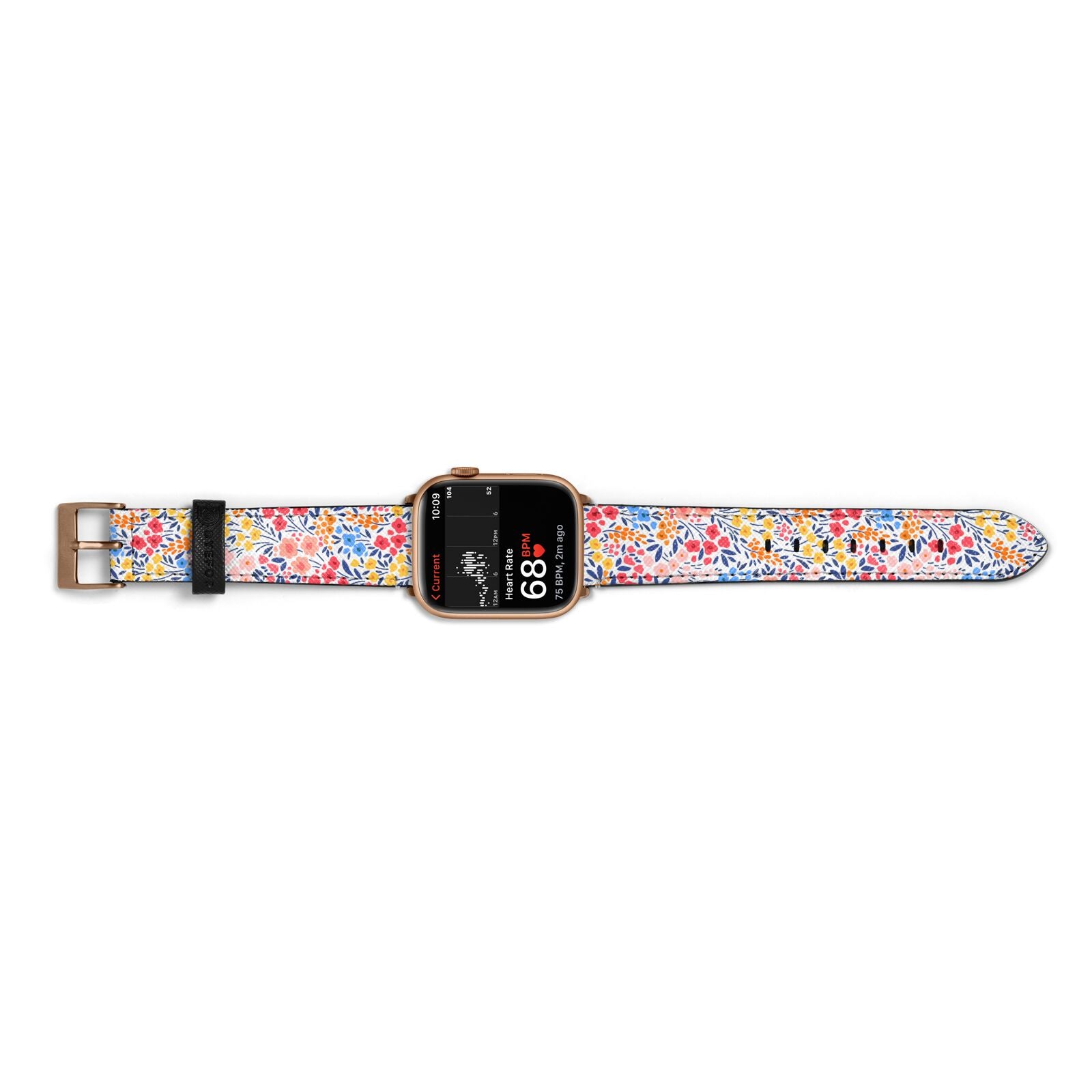 Small Flowers Apple Watch Strap Size 38mm Landscape Image Gold Hardware