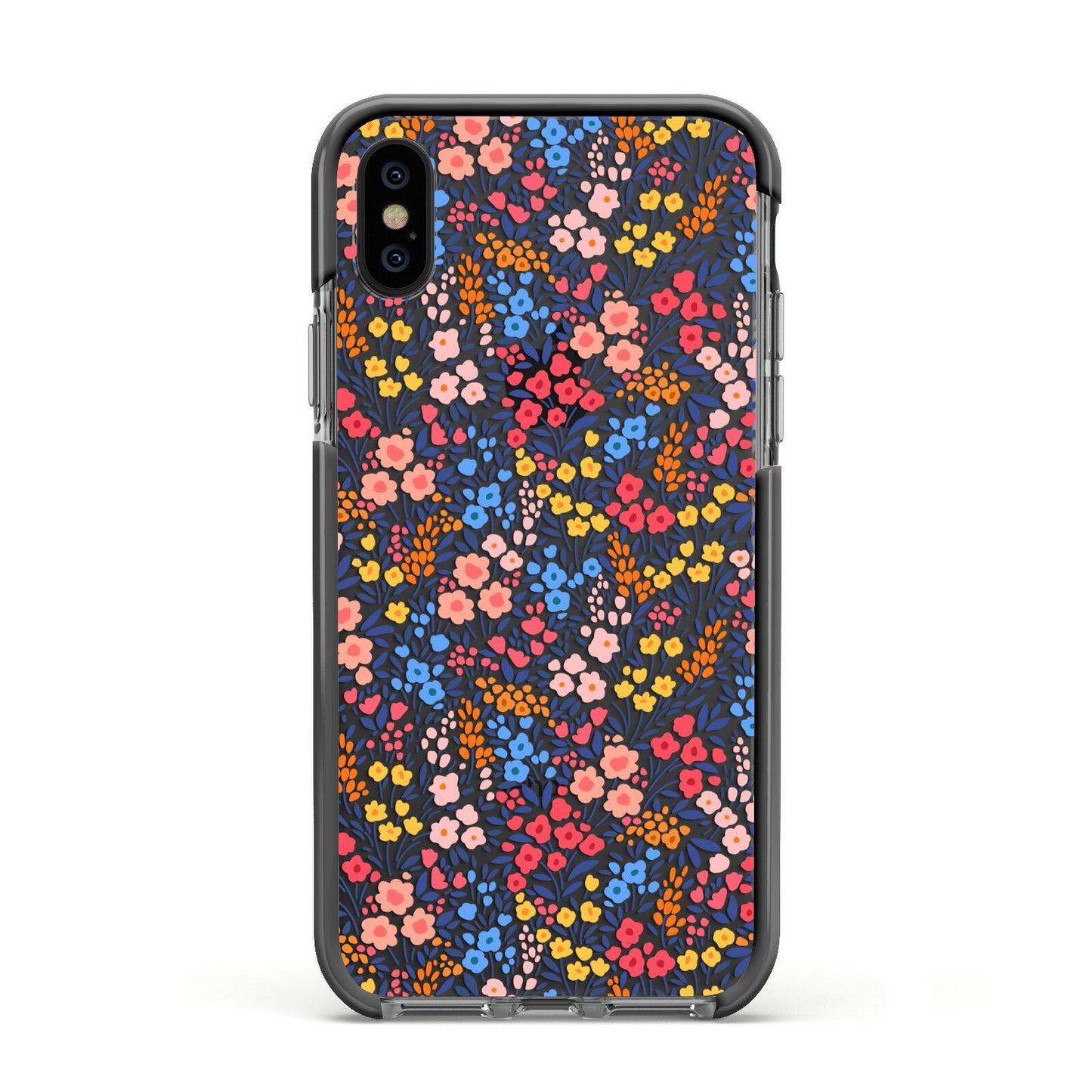 Small Flowers Apple iPhone Xs Impact Case Black Edge on Black Phone