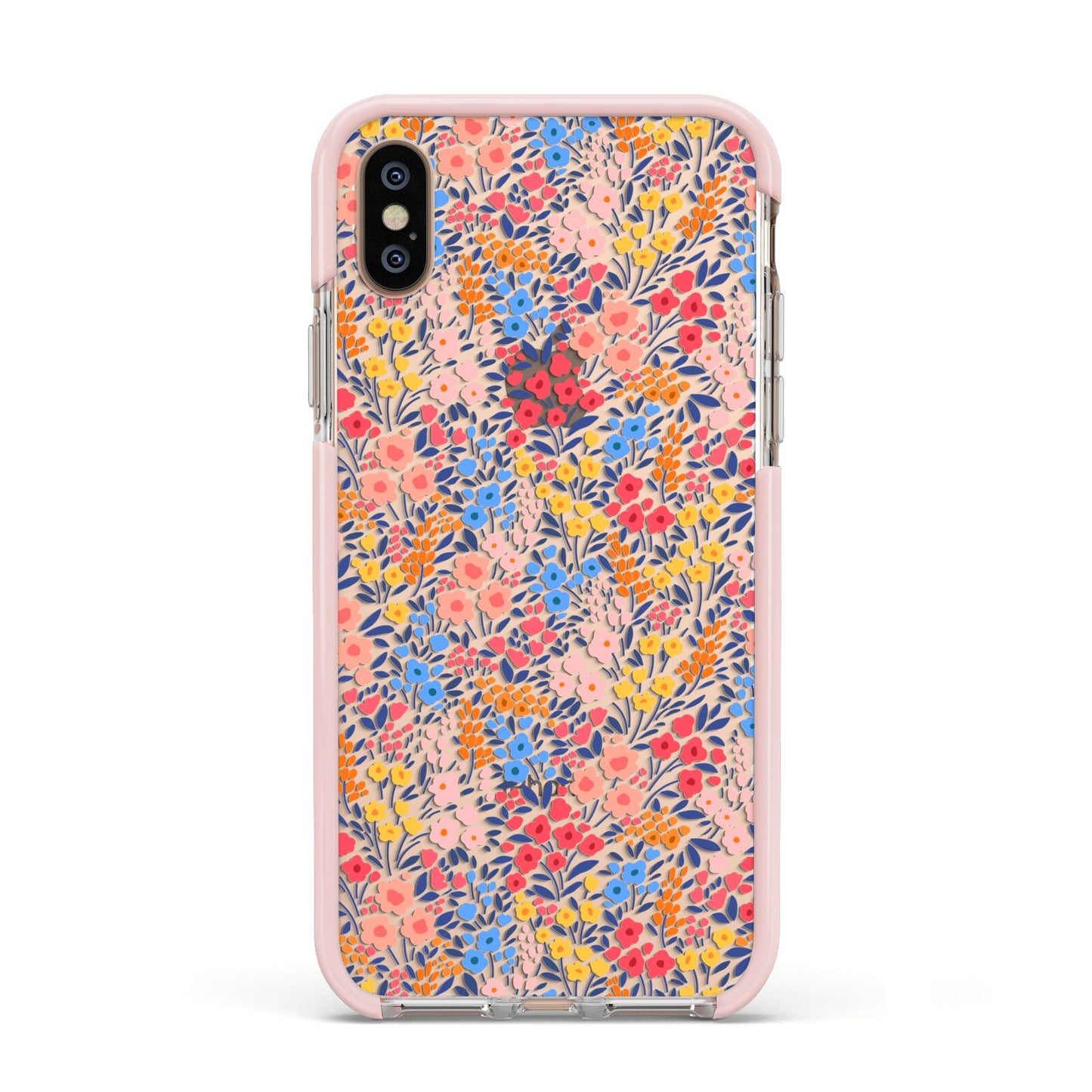 Small Flowers Apple iPhone Xs Impact Case Pink Edge on Gold Phone