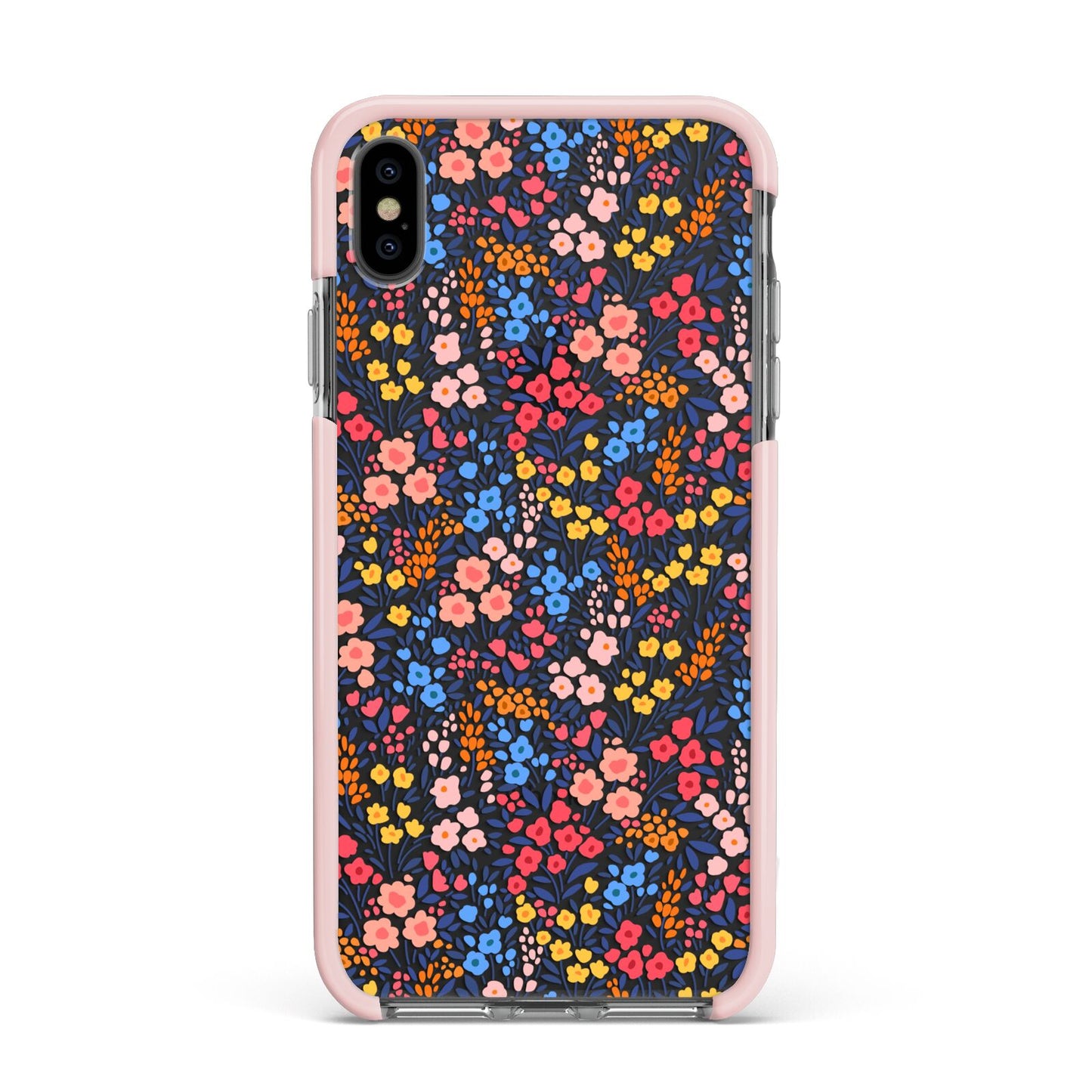 Small Flowers Apple iPhone Xs Max Impact Case Pink Edge on Black Phone