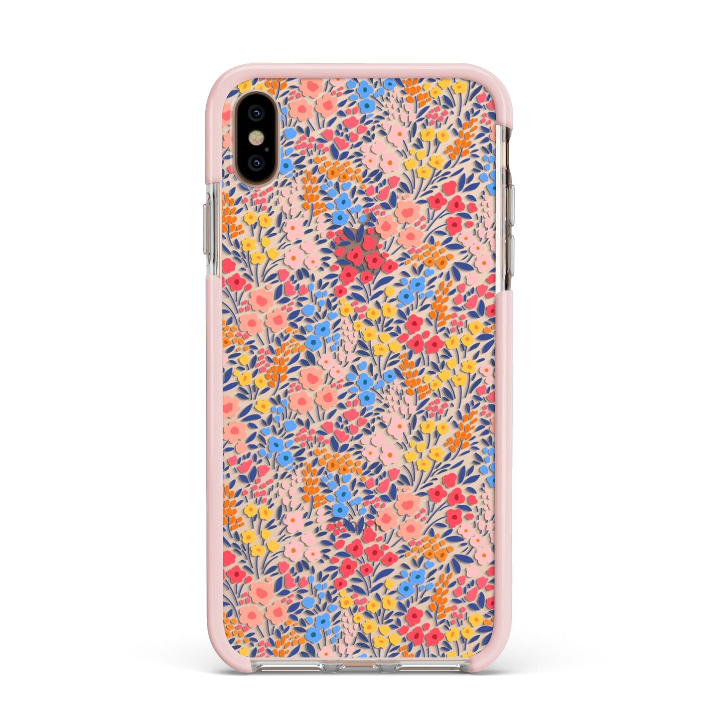 Small Flowers Apple iPhone Xs Max Impact Case Pink Edge on Gold Phone