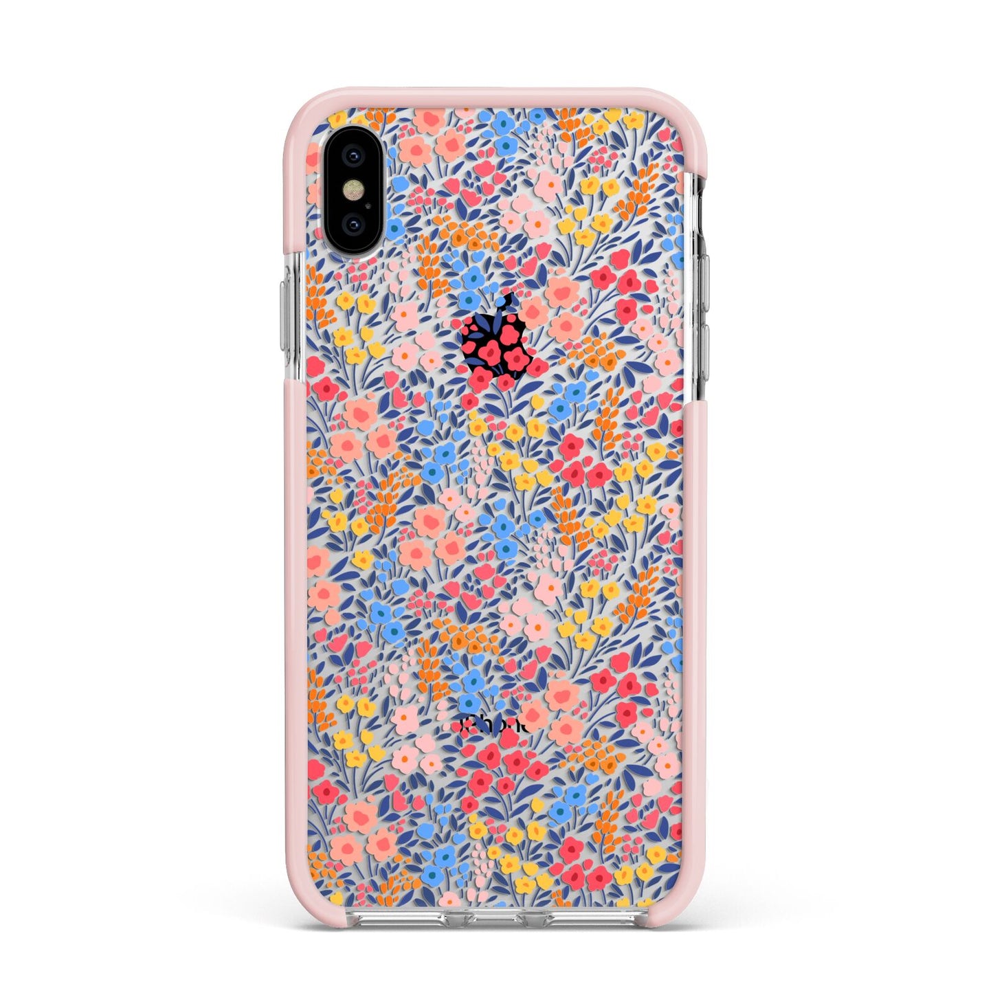 Small Flowers Apple iPhone Xs Max Impact Case Pink Edge on Silver Phone