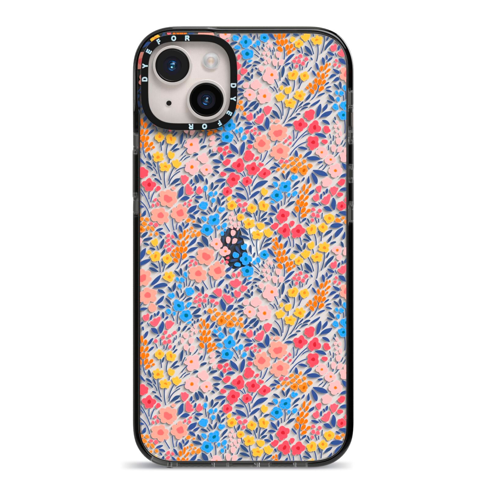 Small Flowers iPhone 14 Plus Black Impact Case on Silver phone