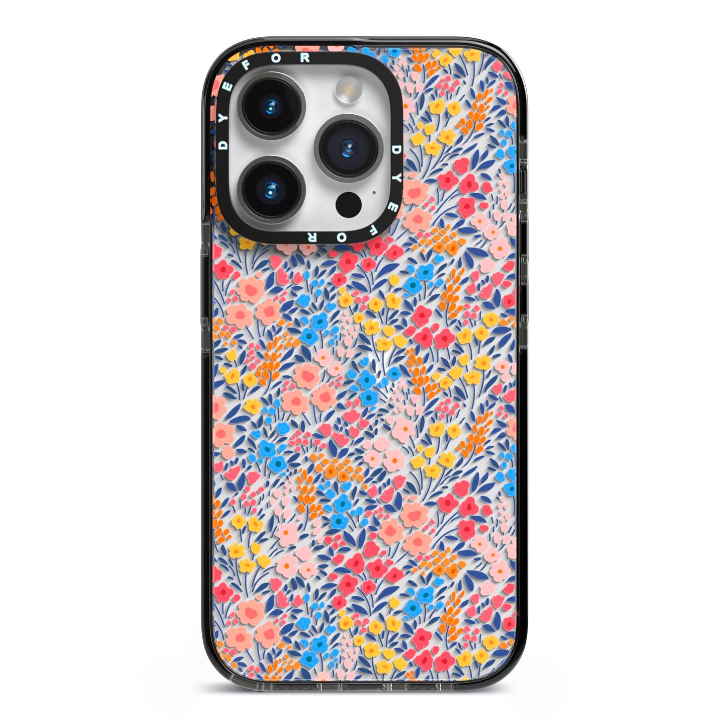 Small Flowers iPhone 14 Pro Black Impact Case on Silver phone