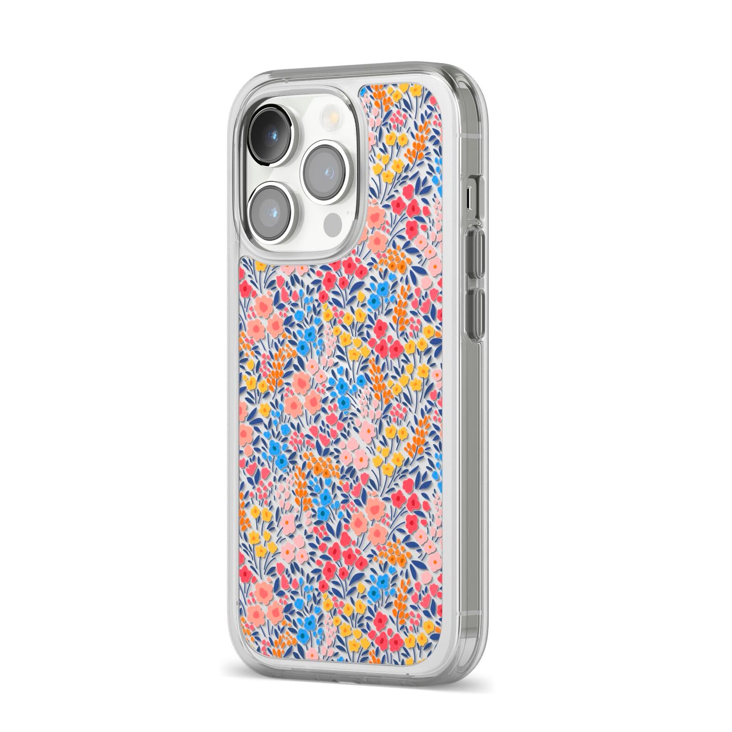 Small Flowers iPhone 14 Pro Clear Tough Case Silver Angled Image