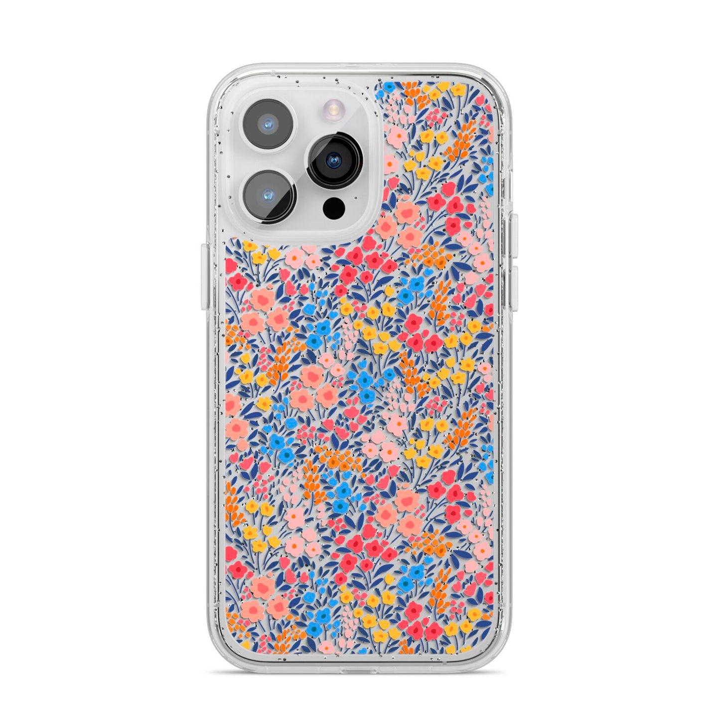 Small Flowers iPhone 14 Pro Max Glitter Tough Case Silver