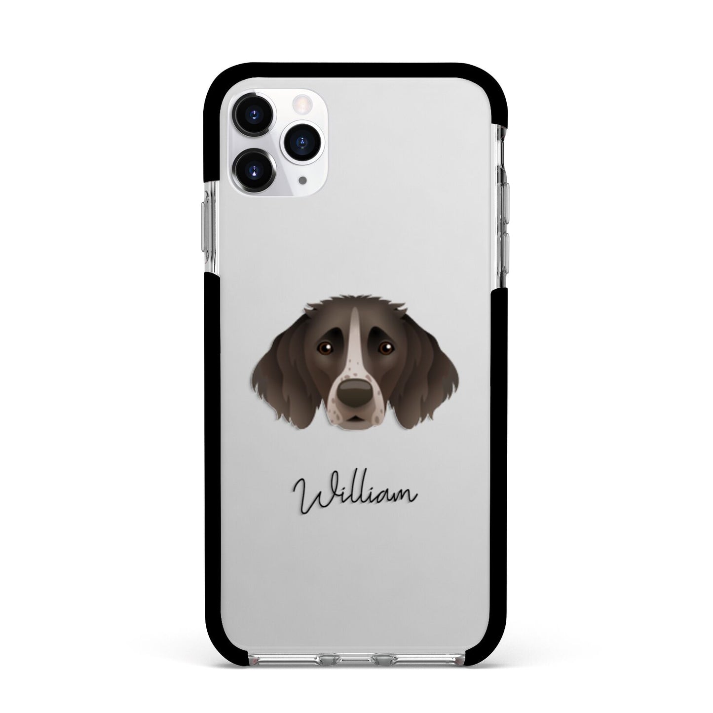 Small Munsterlander Personalised Apple iPhone 11 Pro Max in Silver with Black Impact Case