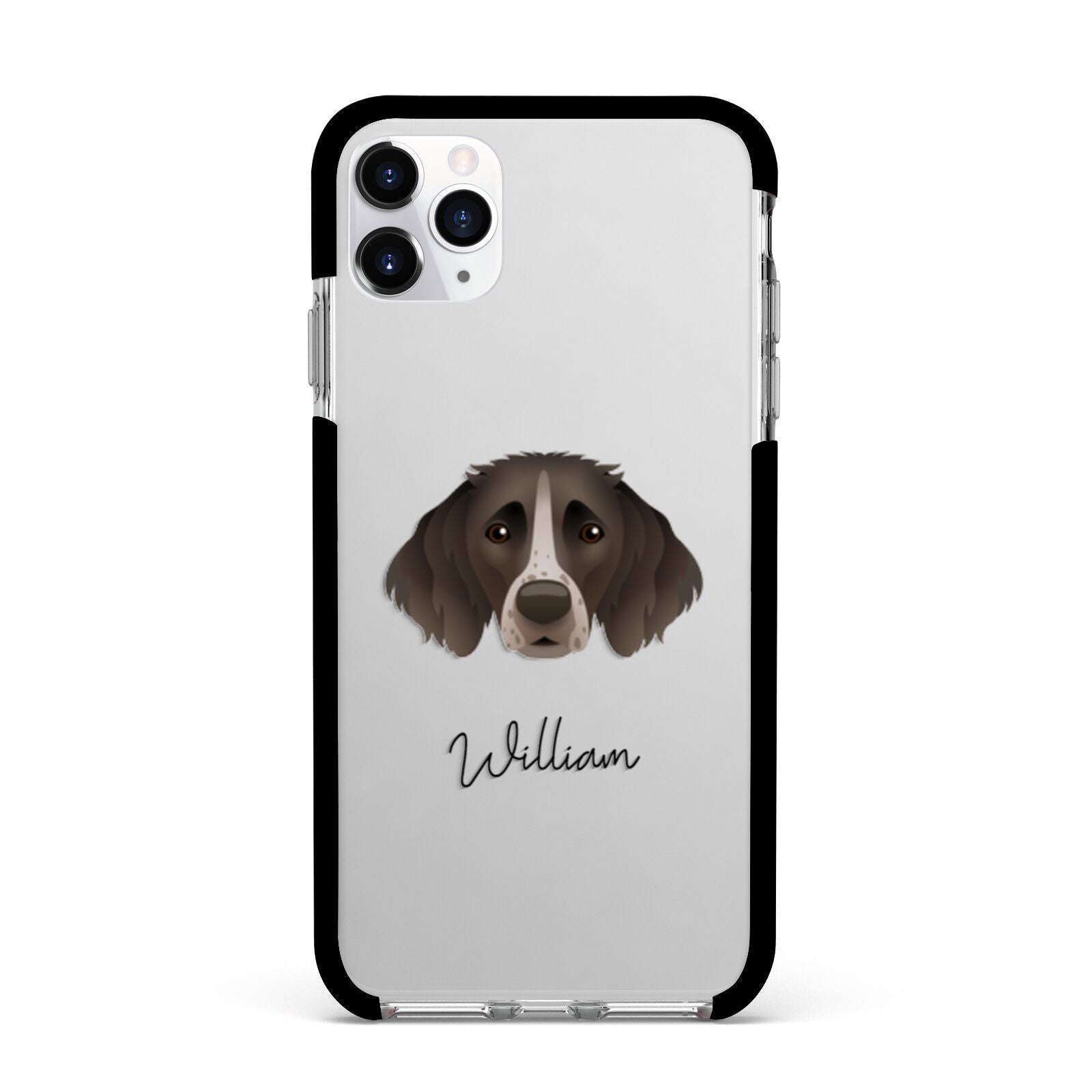 Small Munsterlander Personalised Apple iPhone 11 Pro Max in Silver with Black Impact Case