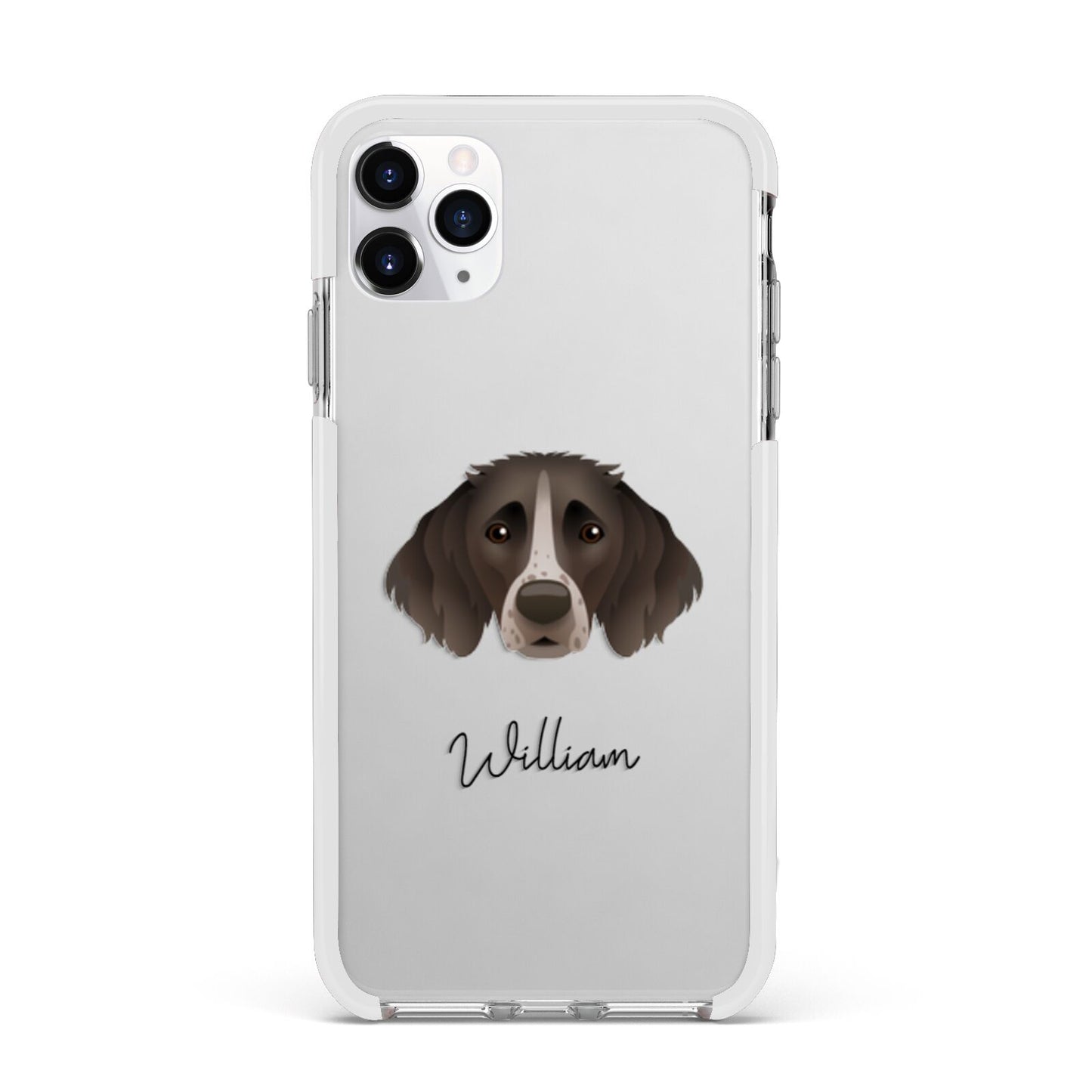 Small Munsterlander Personalised Apple iPhone 11 Pro Max in Silver with White Impact Case