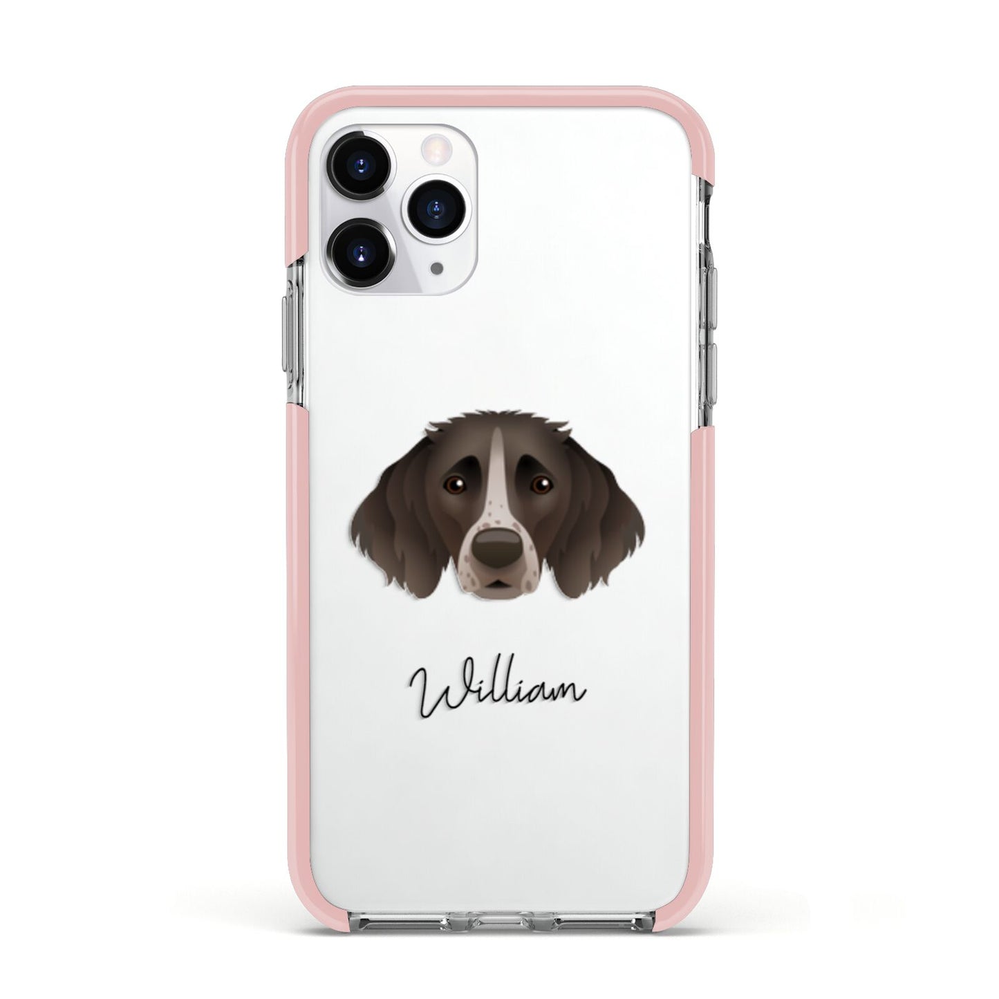 Small Munsterlander Personalised Apple iPhone 11 Pro in Silver with Pink Impact Case