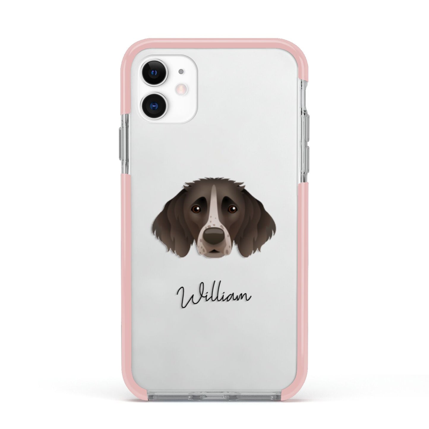 Small Munsterlander Personalised Apple iPhone 11 in White with Pink Impact Case