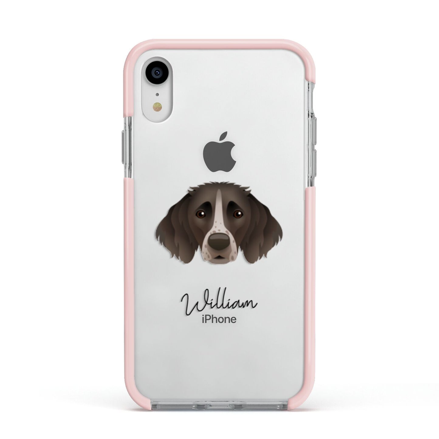 Small Munsterlander Personalised Apple iPhone XR Impact Case Pink Edge on Silver Phone