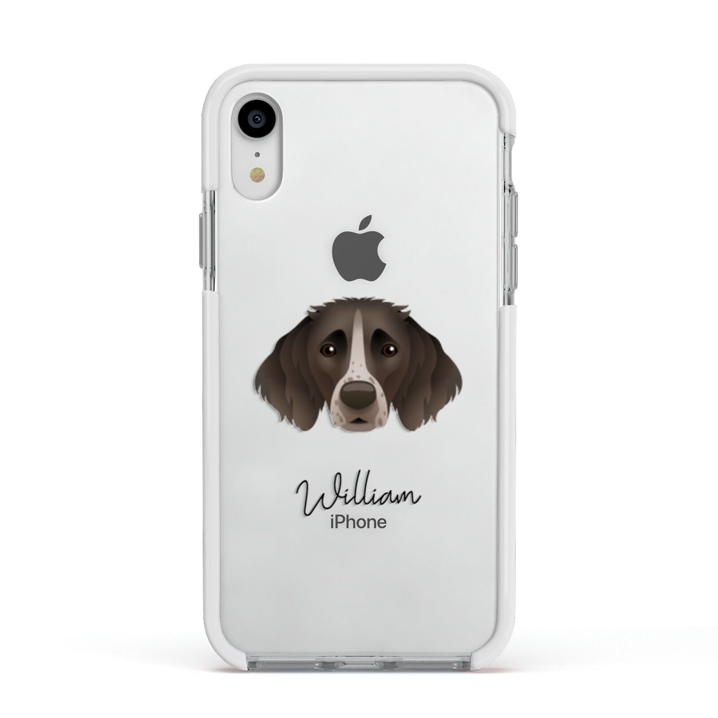 Small Munsterlander Personalised Apple iPhone XR Impact Case White Edge on Silver Phone