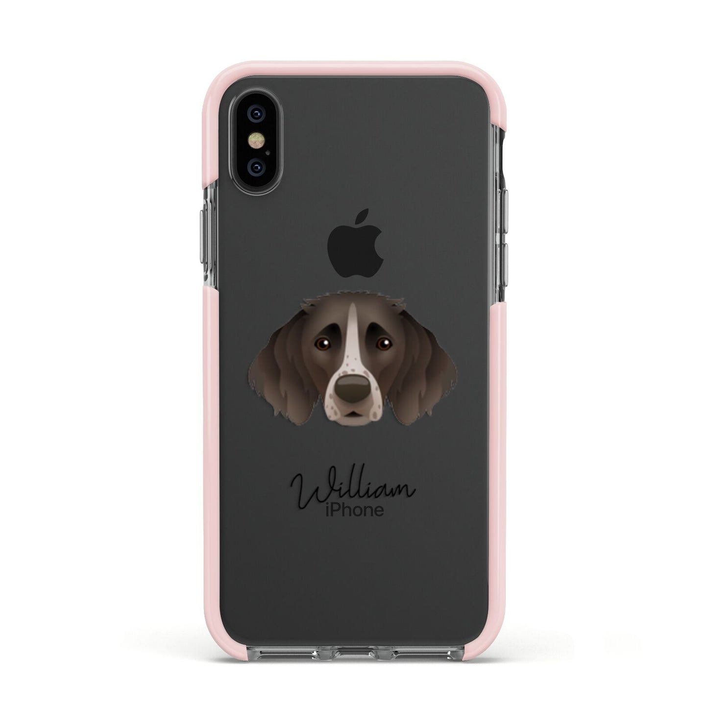 Small Munsterlander Personalised Apple iPhone Xs Impact Case Pink Edge on Black Phone