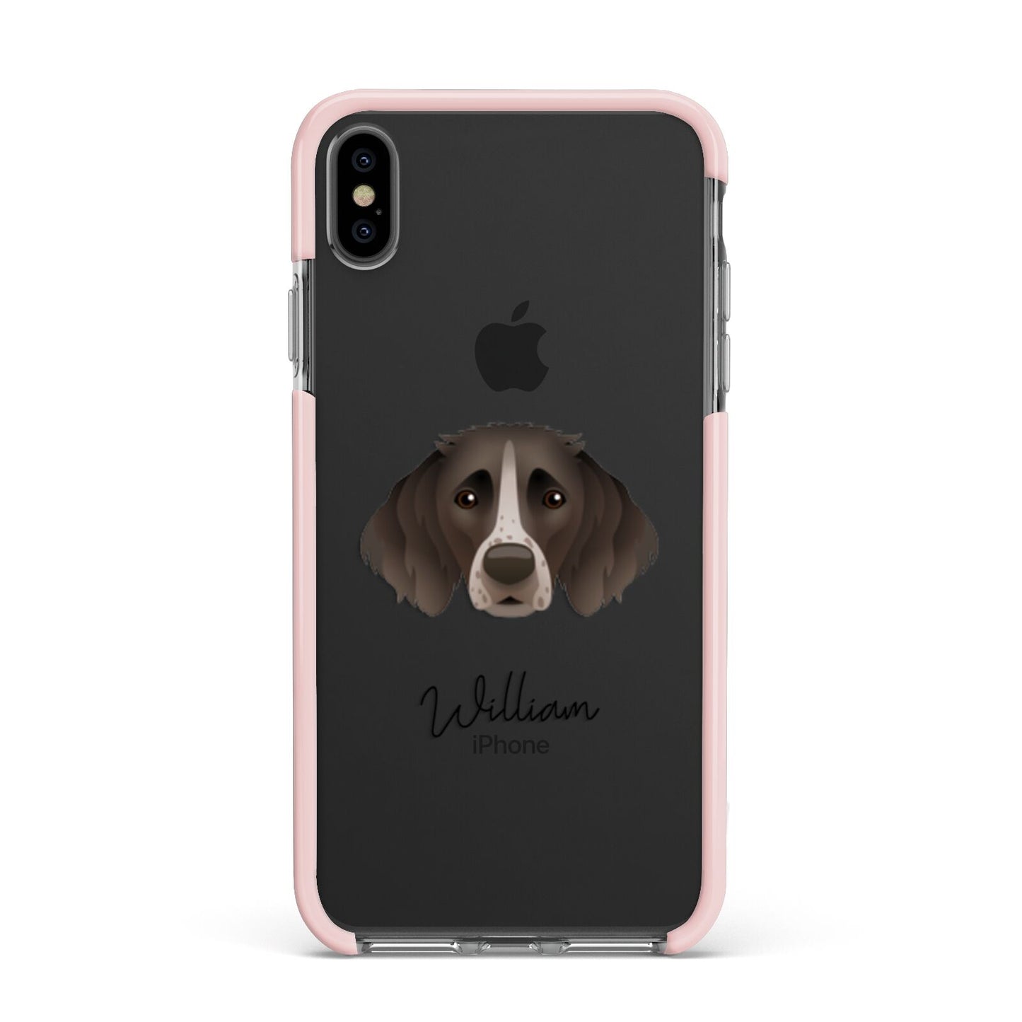 Small Munsterlander Personalised Apple iPhone Xs Max Impact Case Pink Edge on Black Phone