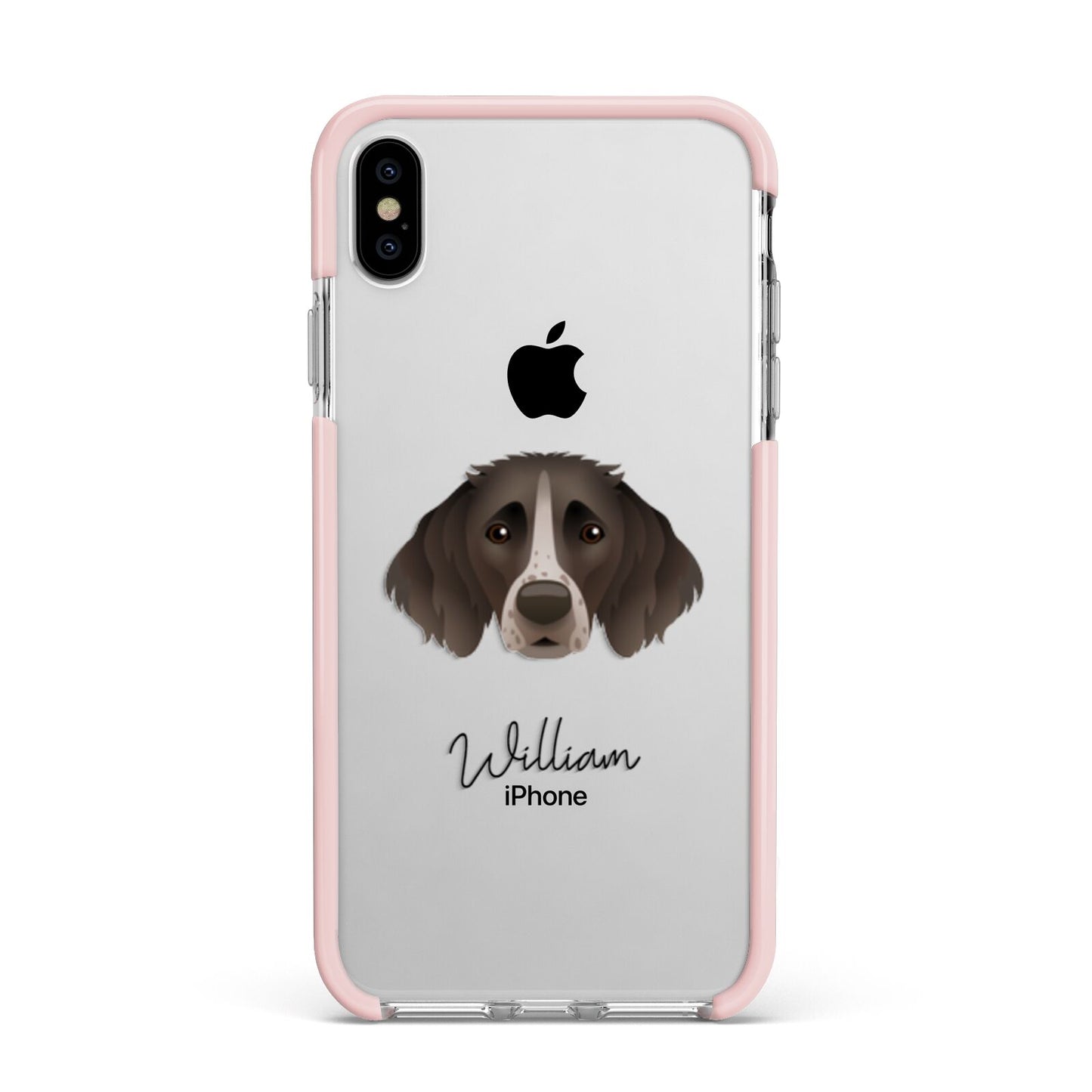 Small Munsterlander Personalised Apple iPhone Xs Max Impact Case Pink Edge on Silver Phone