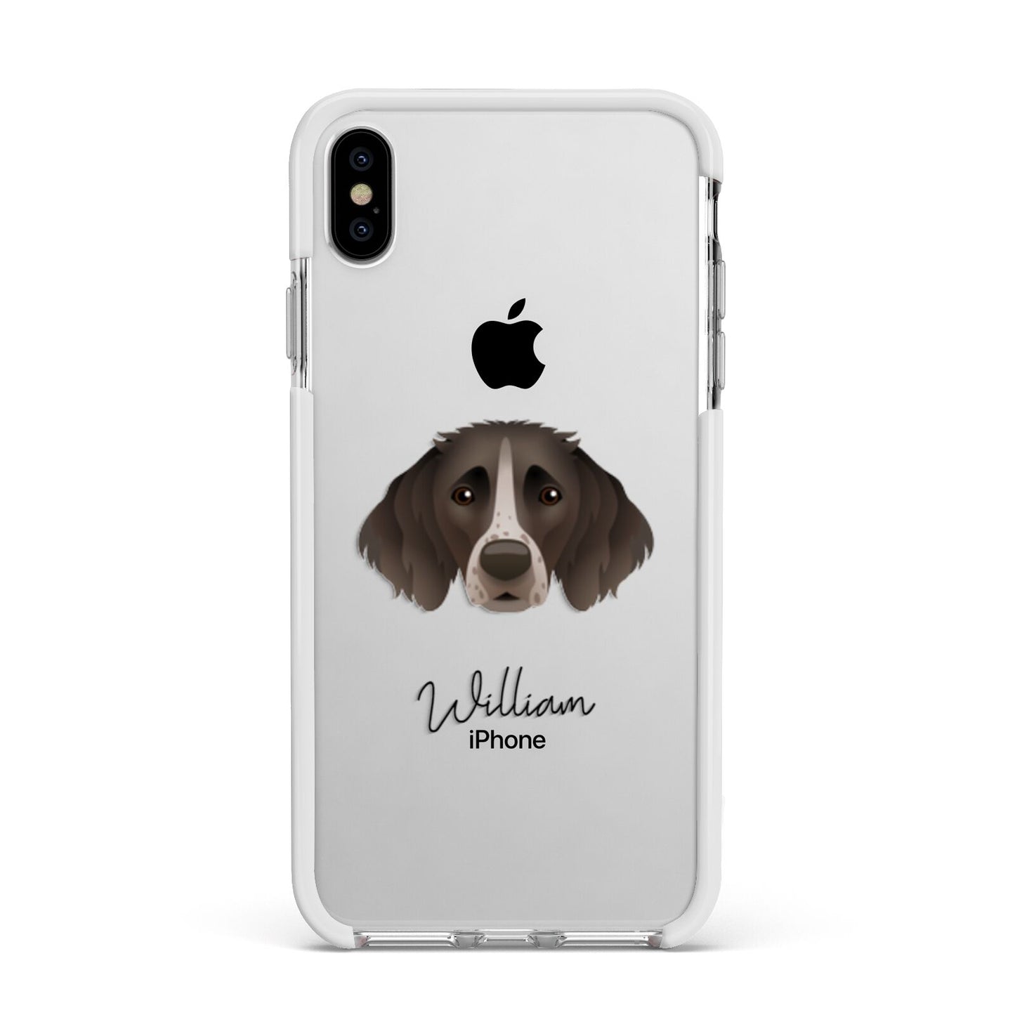 Small Munsterlander Personalised Apple iPhone Xs Max Impact Case White Edge on Silver Phone