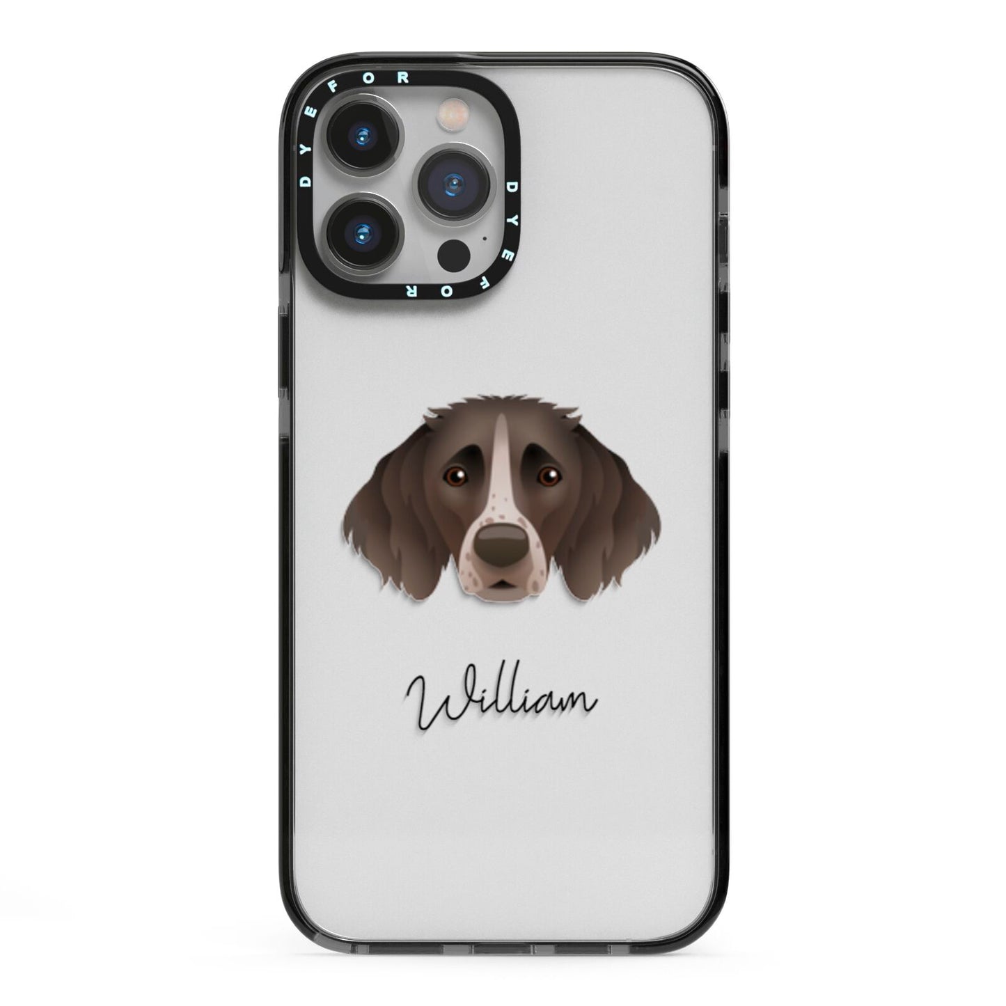 Small Munsterlander Personalised iPhone 13 Pro Max Black Impact Case on Silver phone