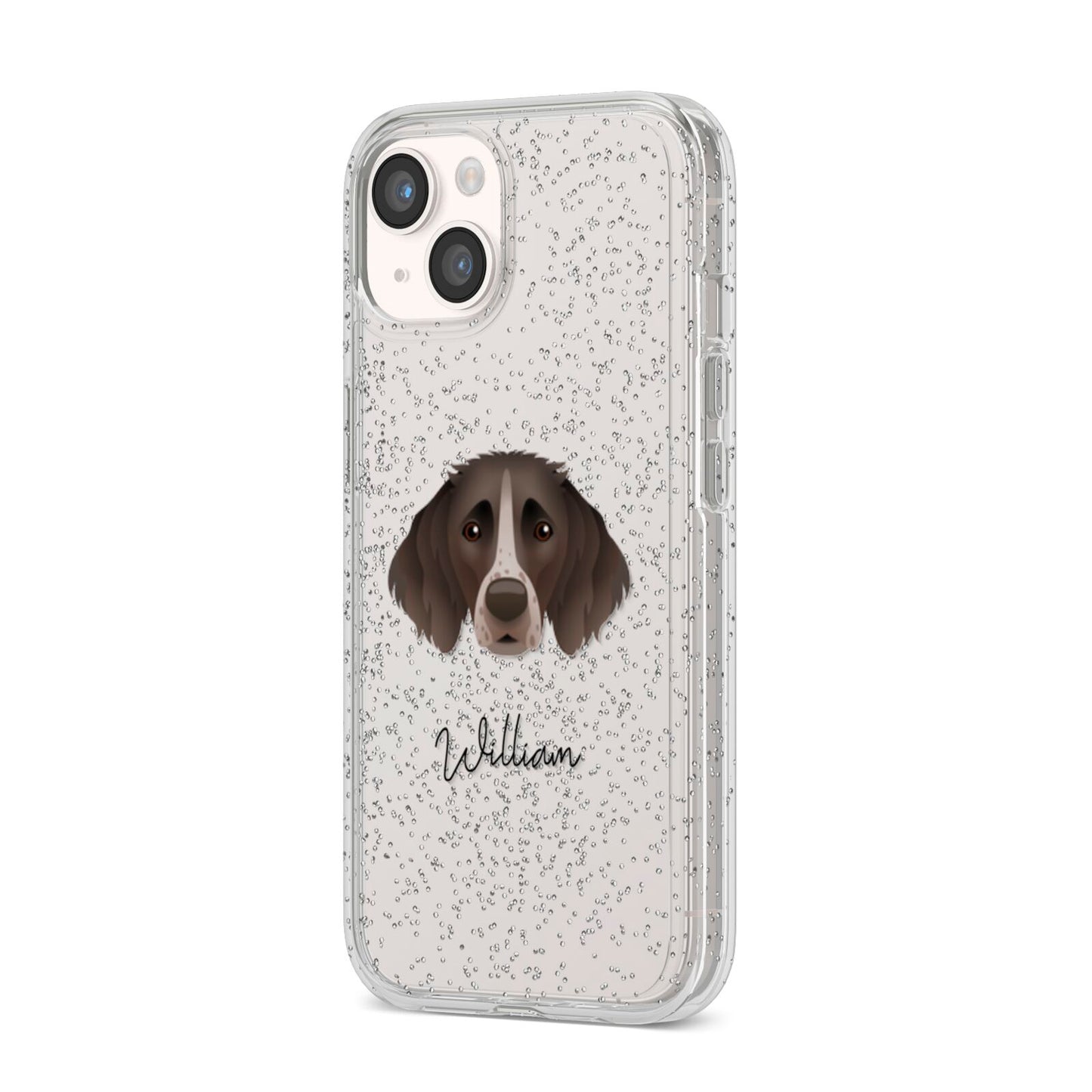 Small Munsterlander Personalised iPhone 14 Glitter Tough Case Starlight Angled Image