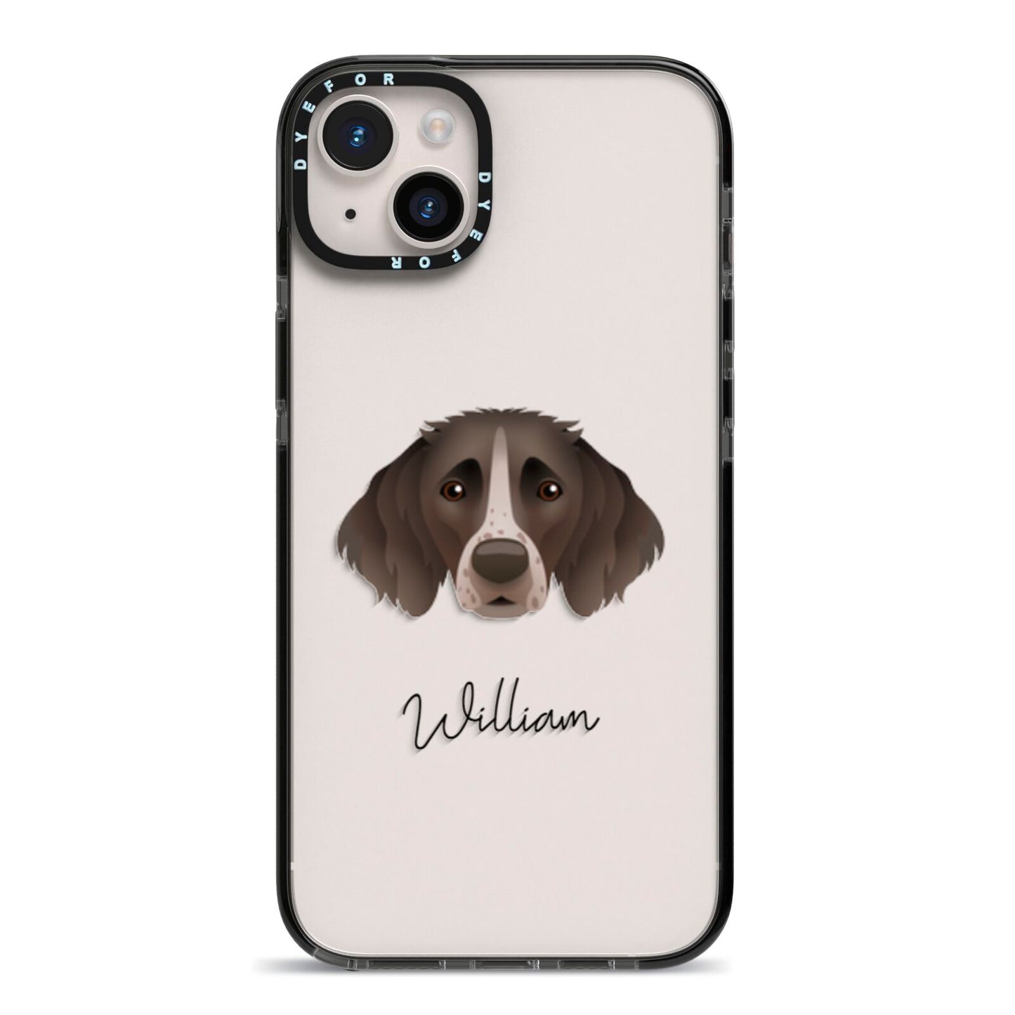 Small Munsterlander Personalised iPhone 14 Plus Black Impact Case on Silver phone