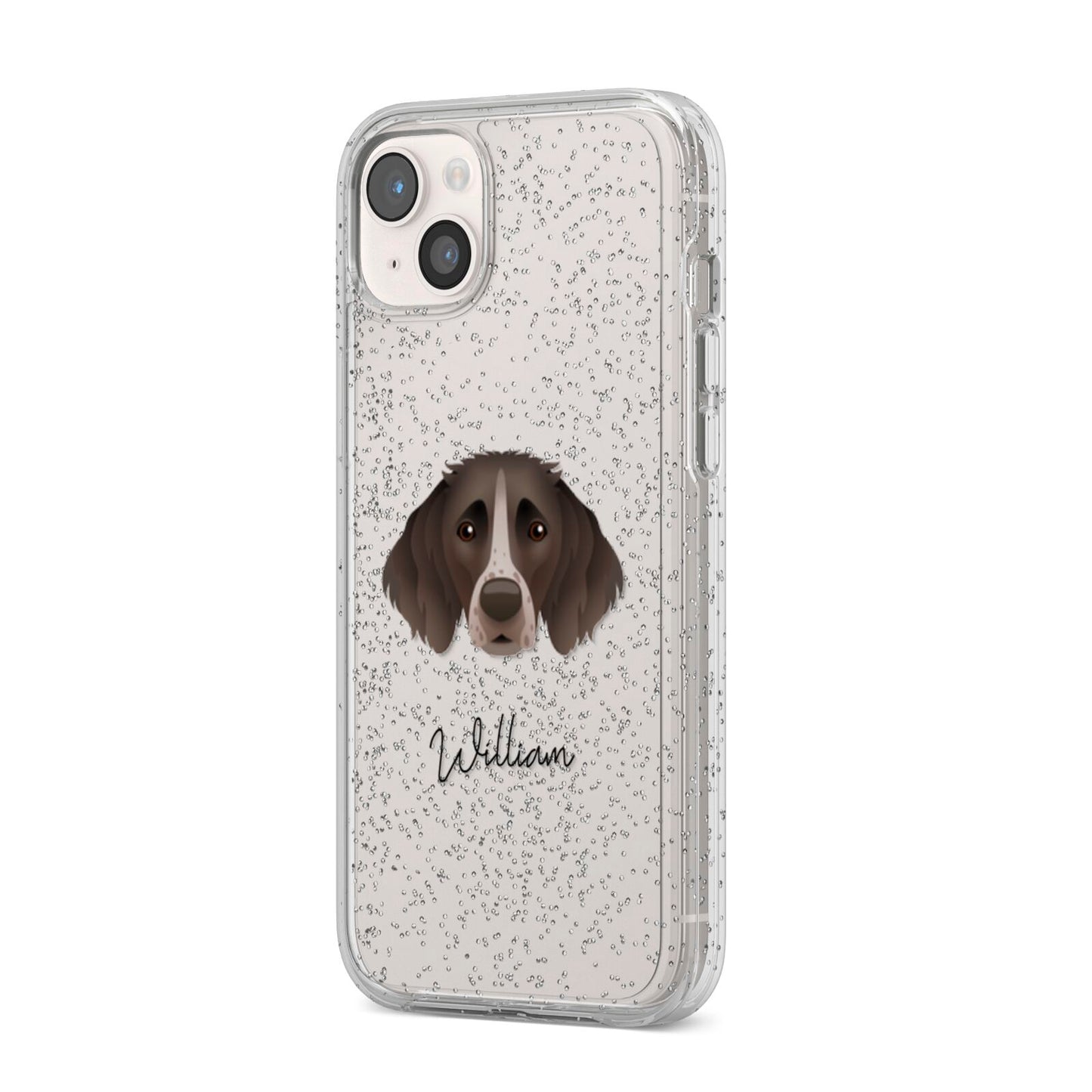 Small Munsterlander Personalised iPhone 14 Plus Glitter Tough Case Starlight Angled Image