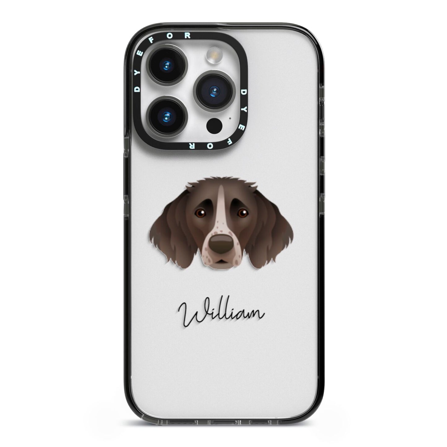 Small Munsterlander Personalised iPhone 14 Pro Black Impact Case on Silver phone