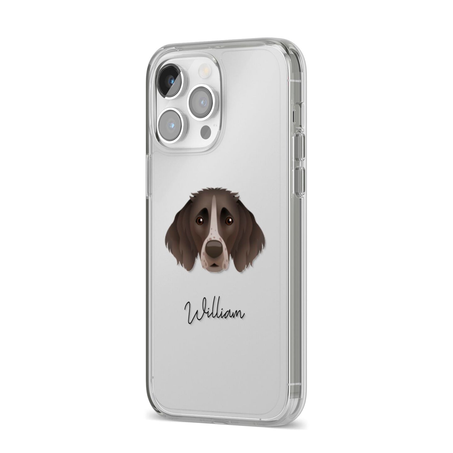 Small Munsterlander Personalised iPhone 14 Pro Max Clear Tough Case Silver Angled Image