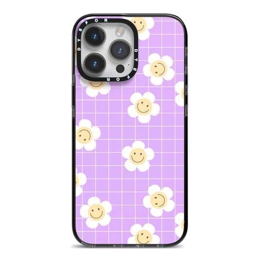 Smiling Daisy iPhone 14 Pro Max Black Impact Case on Silver phone