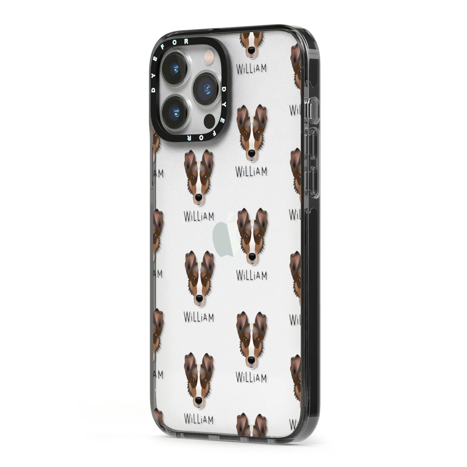 Smooth Collie Icon with Name iPhone 13 Pro Max Black Impact Case Side Angle on Silver phone