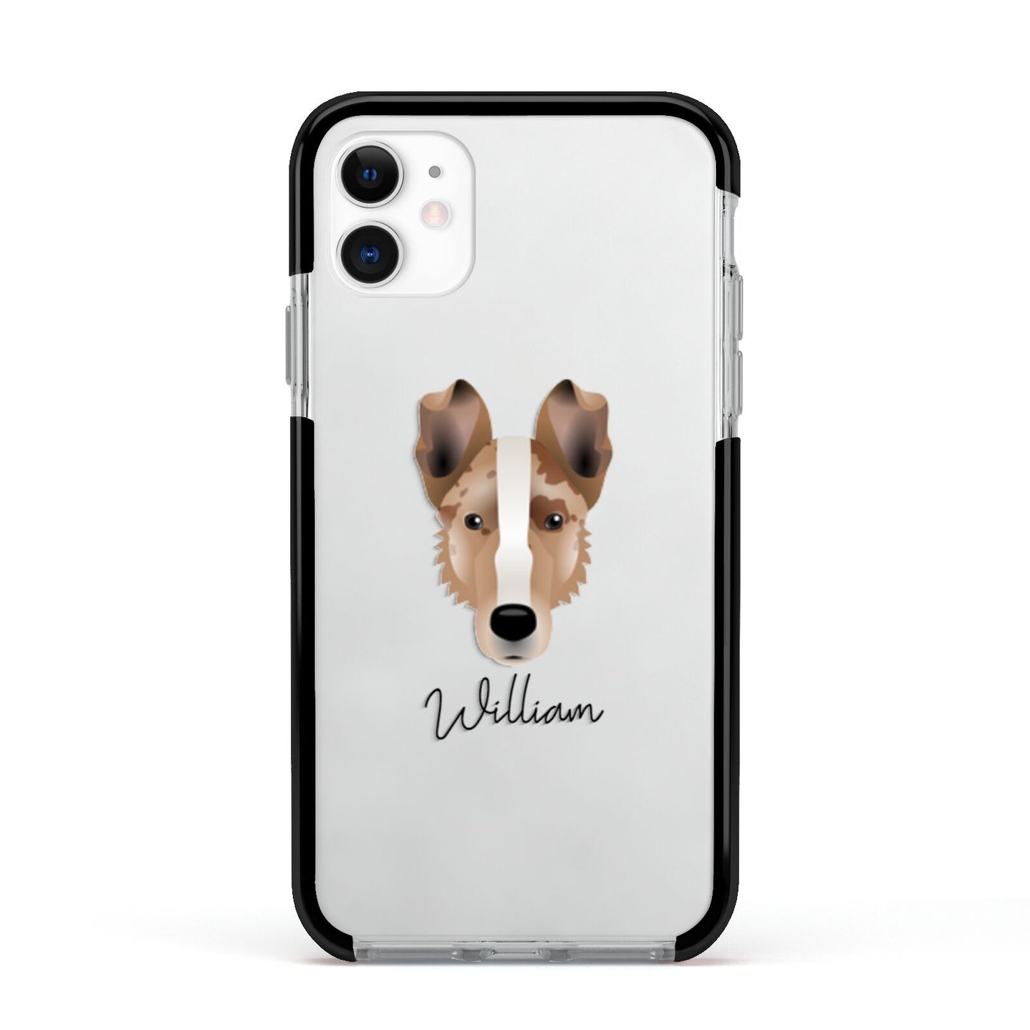 Smooth Collie Personalised Apple iPhone 11 in White with Black Impact Case
