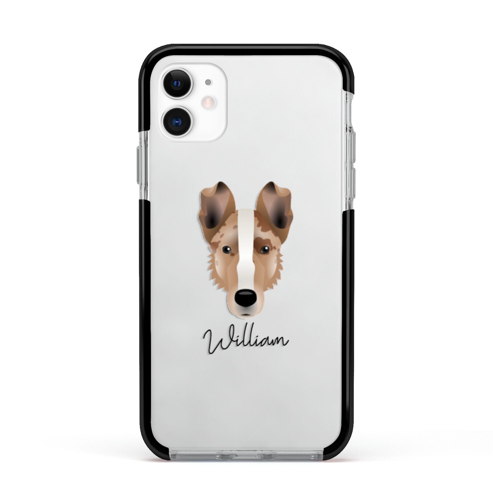 Smooth Collie Personalised Apple iPhone 11 in White with Black Impact Case