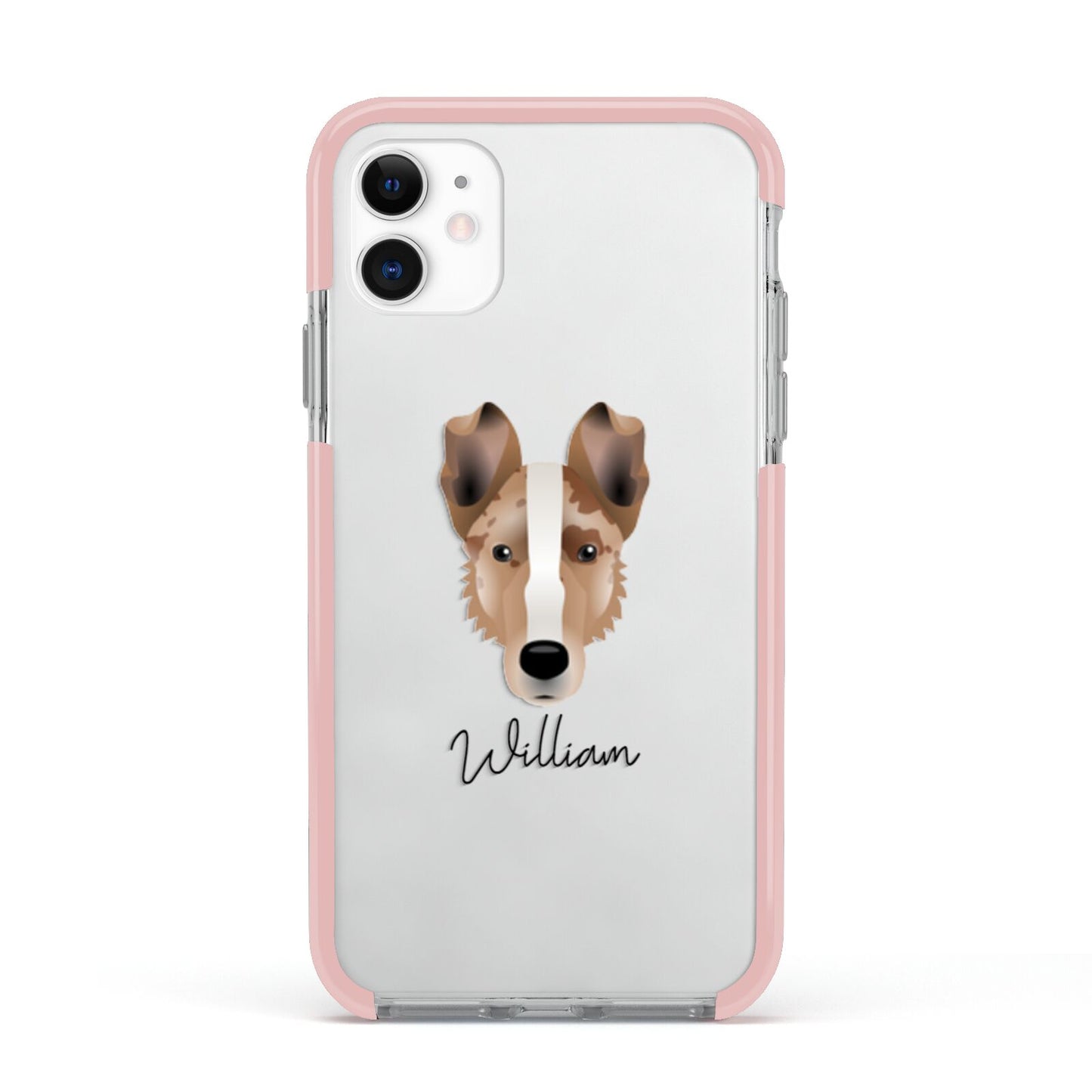 Smooth Collie Personalised Apple iPhone 11 in White with Pink Impact Case