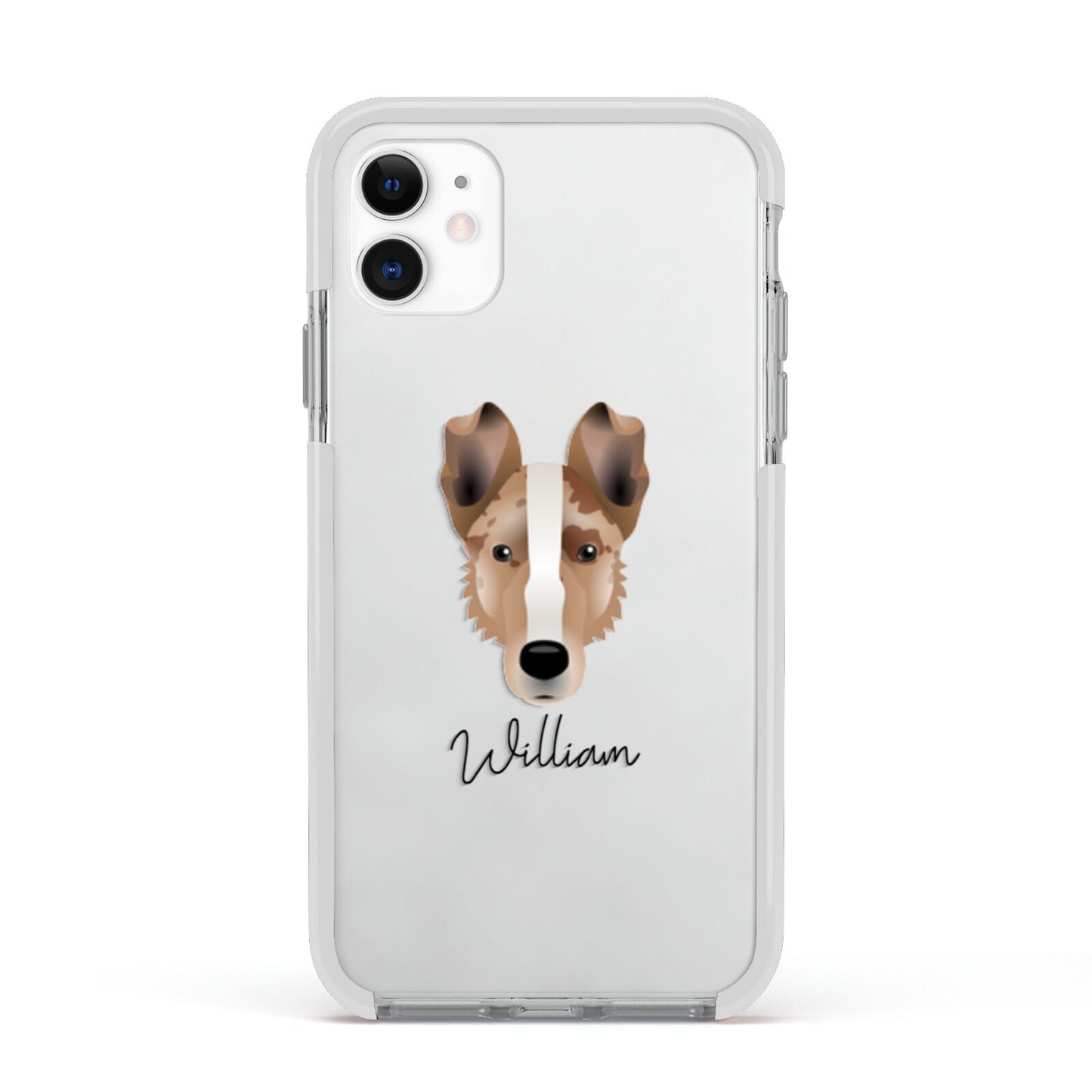 Smooth Collie Personalised Apple iPhone 11 in White with White Impact Case