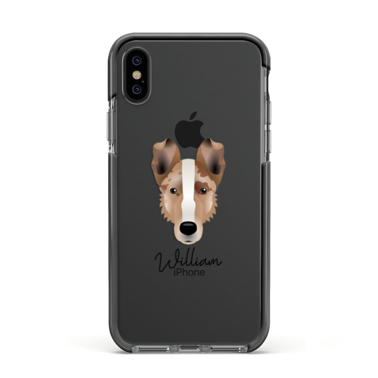 Smooth Collie Personalised Apple iPhone Xs Impact Case Black Edge on Black Phone