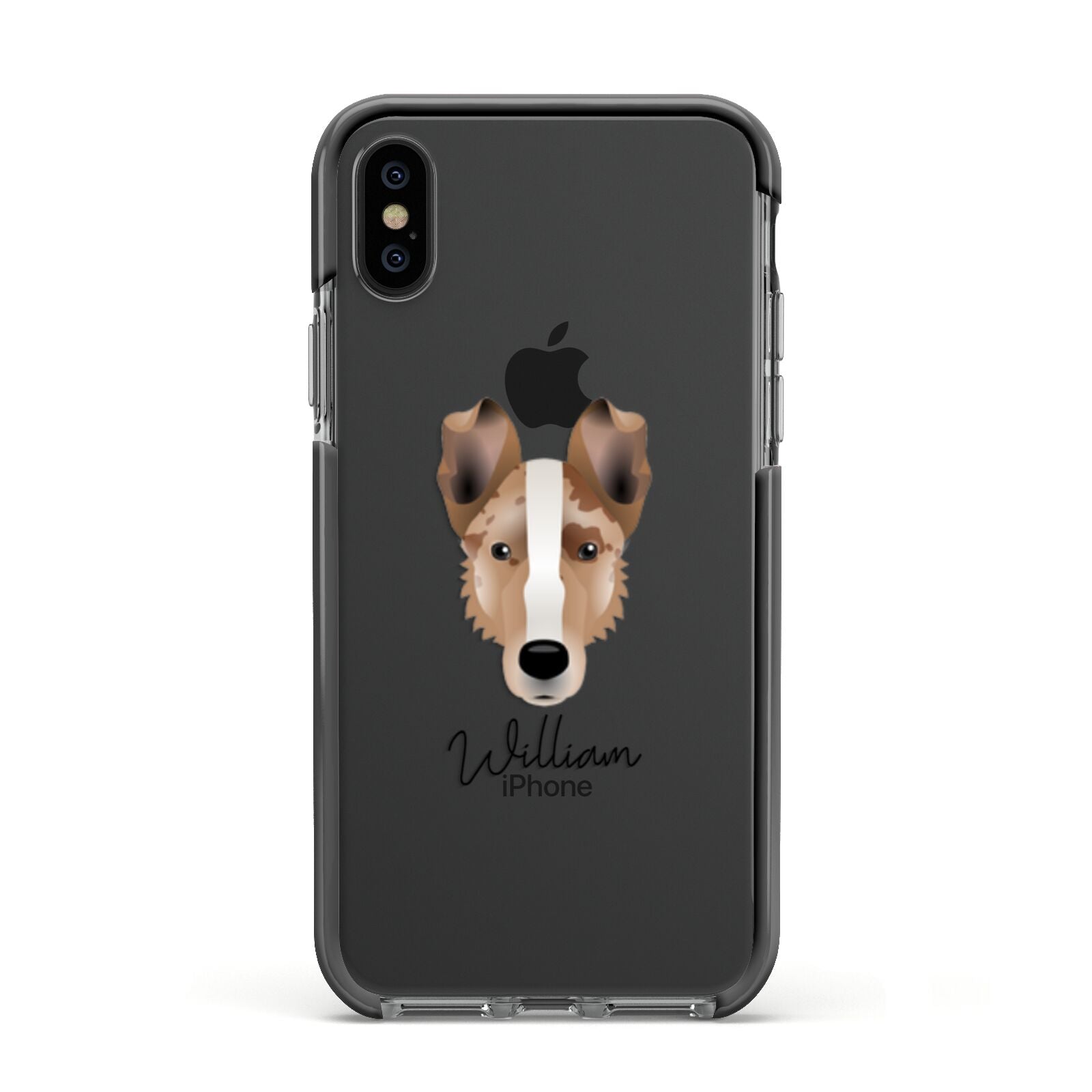 Smooth Collie Personalised Apple iPhone Xs Impact Case Black Edge on Black Phone