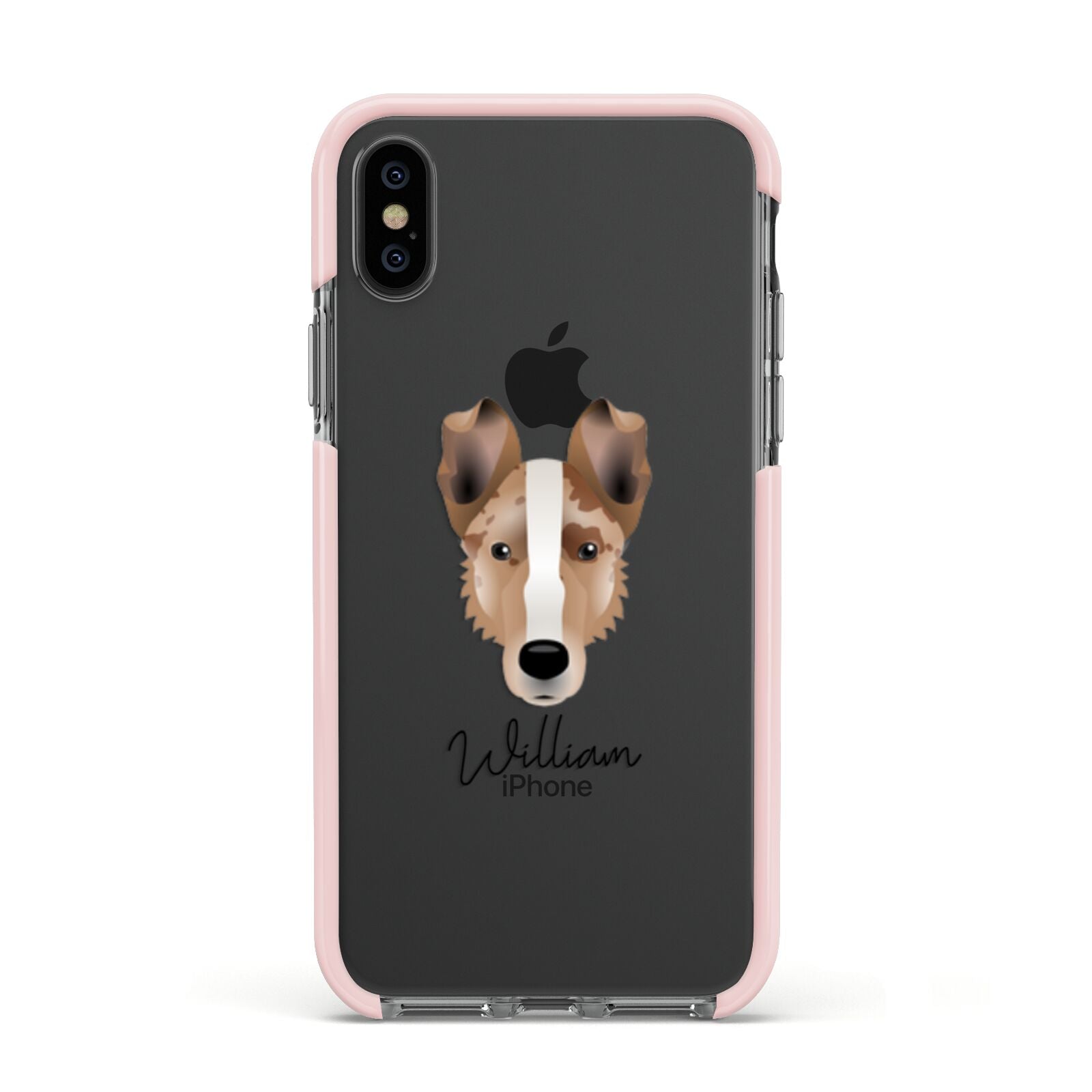 Smooth Collie Personalised Apple iPhone Xs Impact Case Pink Edge on Black Phone