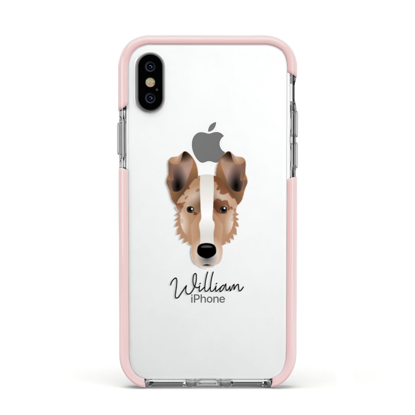 Smooth Collie Personalised Apple iPhone Xs Impact Case Pink Edge on Silver Phone