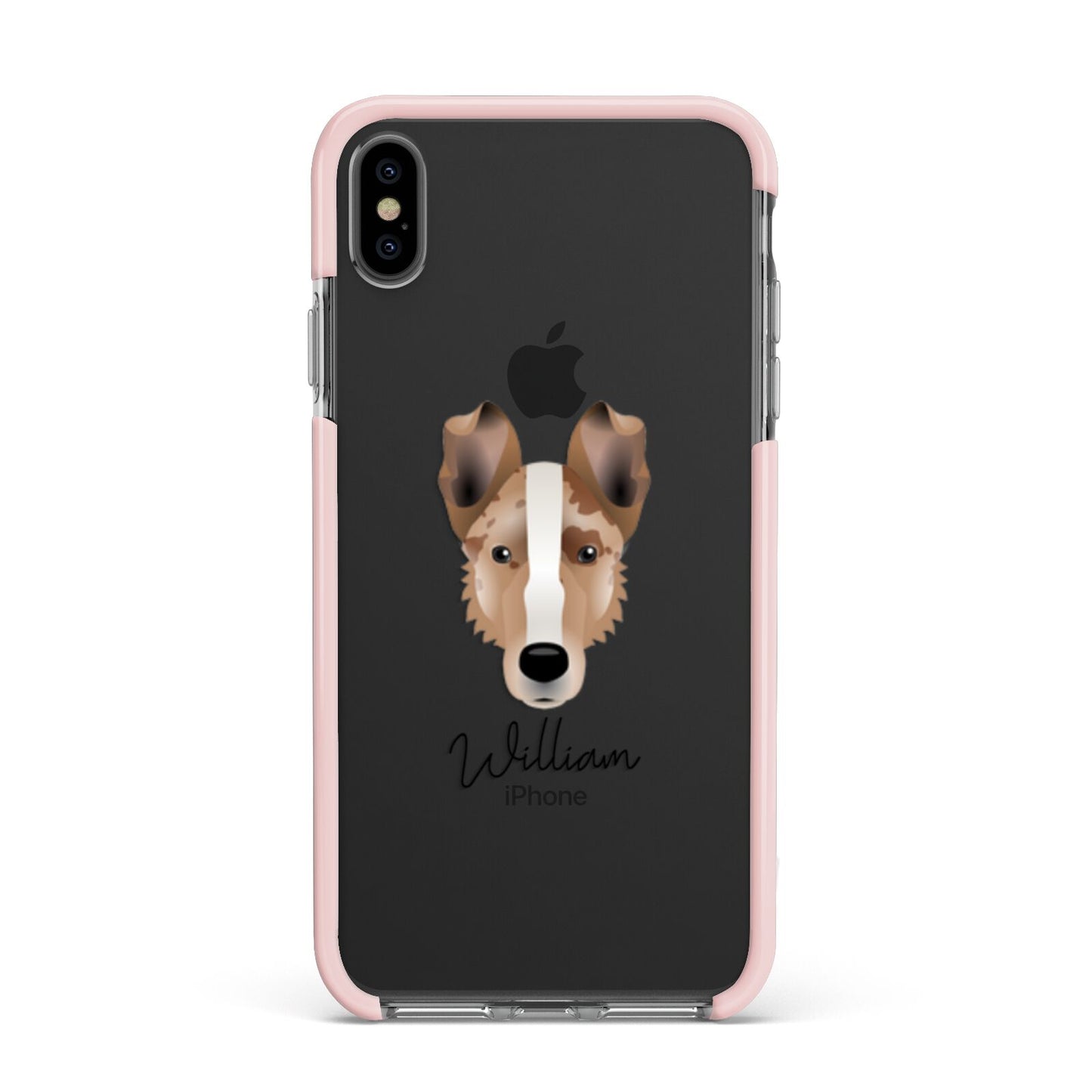 Smooth Collie Personalised Apple iPhone Xs Max Impact Case Pink Edge on Black Phone