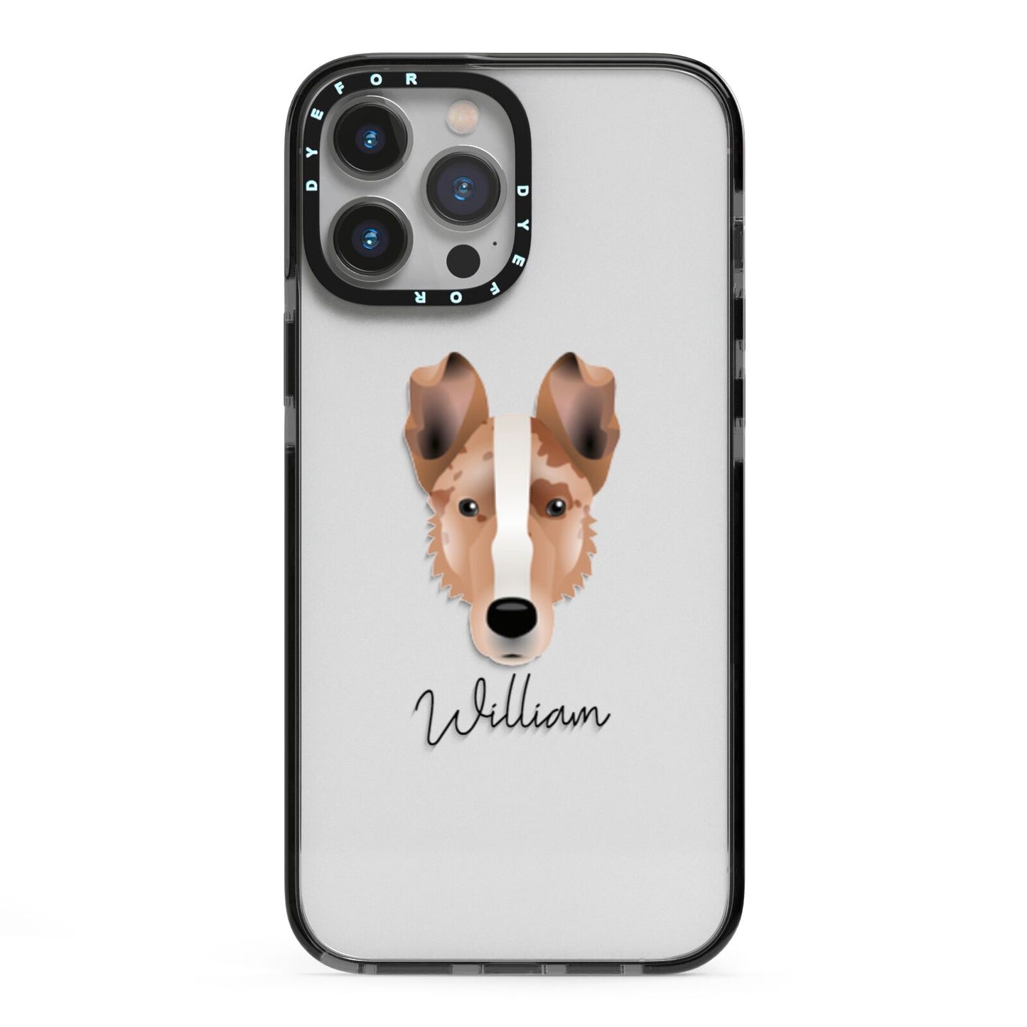 Smooth Collie Personalised iPhone 13 Pro Max Black Impact Case on Silver phone