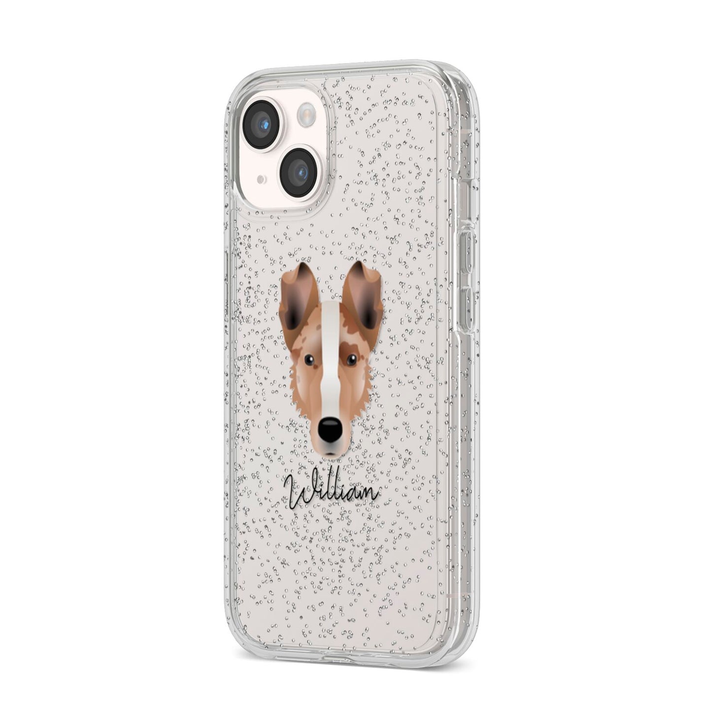 Smooth Collie Personalised iPhone 14 Glitter Tough Case Starlight Angled Image