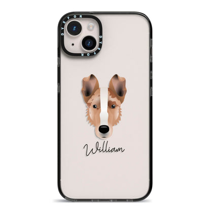 Smooth Collie Personalised iPhone 14 Plus Black Impact Case on Silver phone