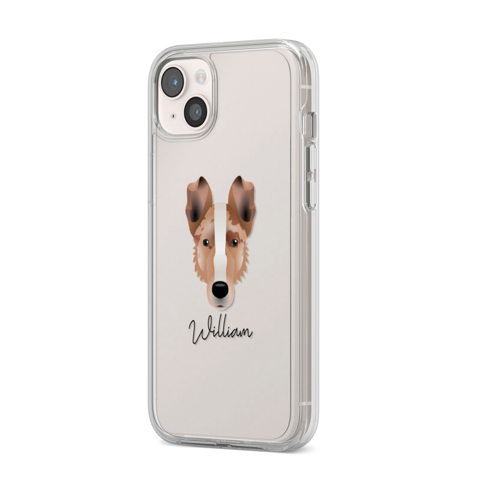 Smooth Collie Personalised iPhone 14 Plus Clear Tough Case Starlight Angled Image