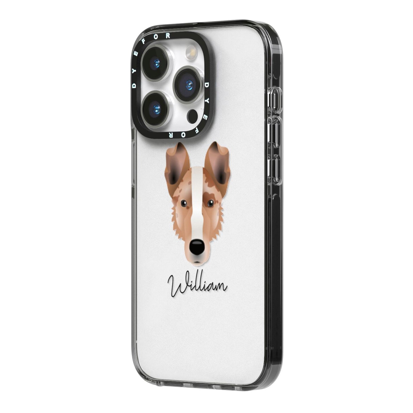 Smooth Collie Personalised iPhone 14 Pro Black Impact Case Side Angle on Silver phone